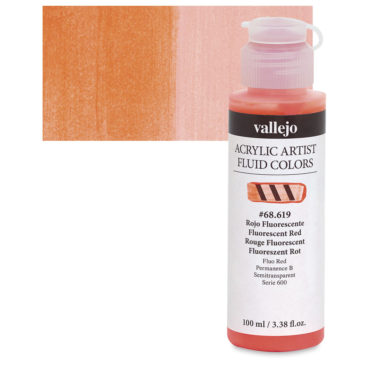 Vallejo Fluid Acrylic - Fluorescent Red and swatch