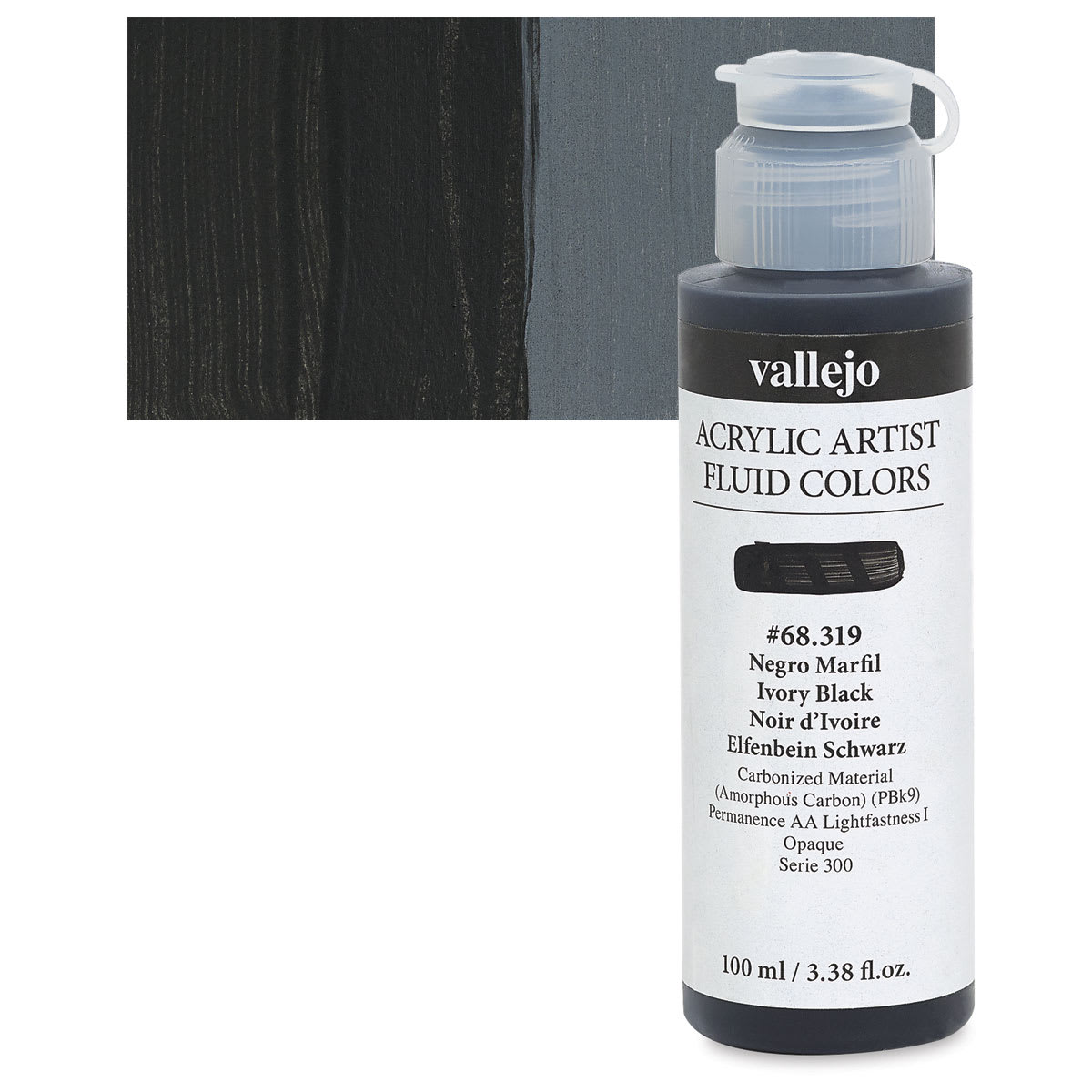 Vallejo Fluid Acrylic - Ivory Black, 100 ml and swatch