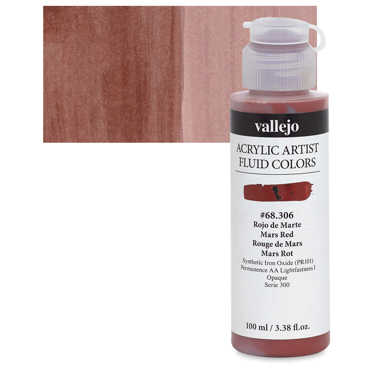 Vallejo Fluid Acrylic - Mars Red, 100 ml and swatch
