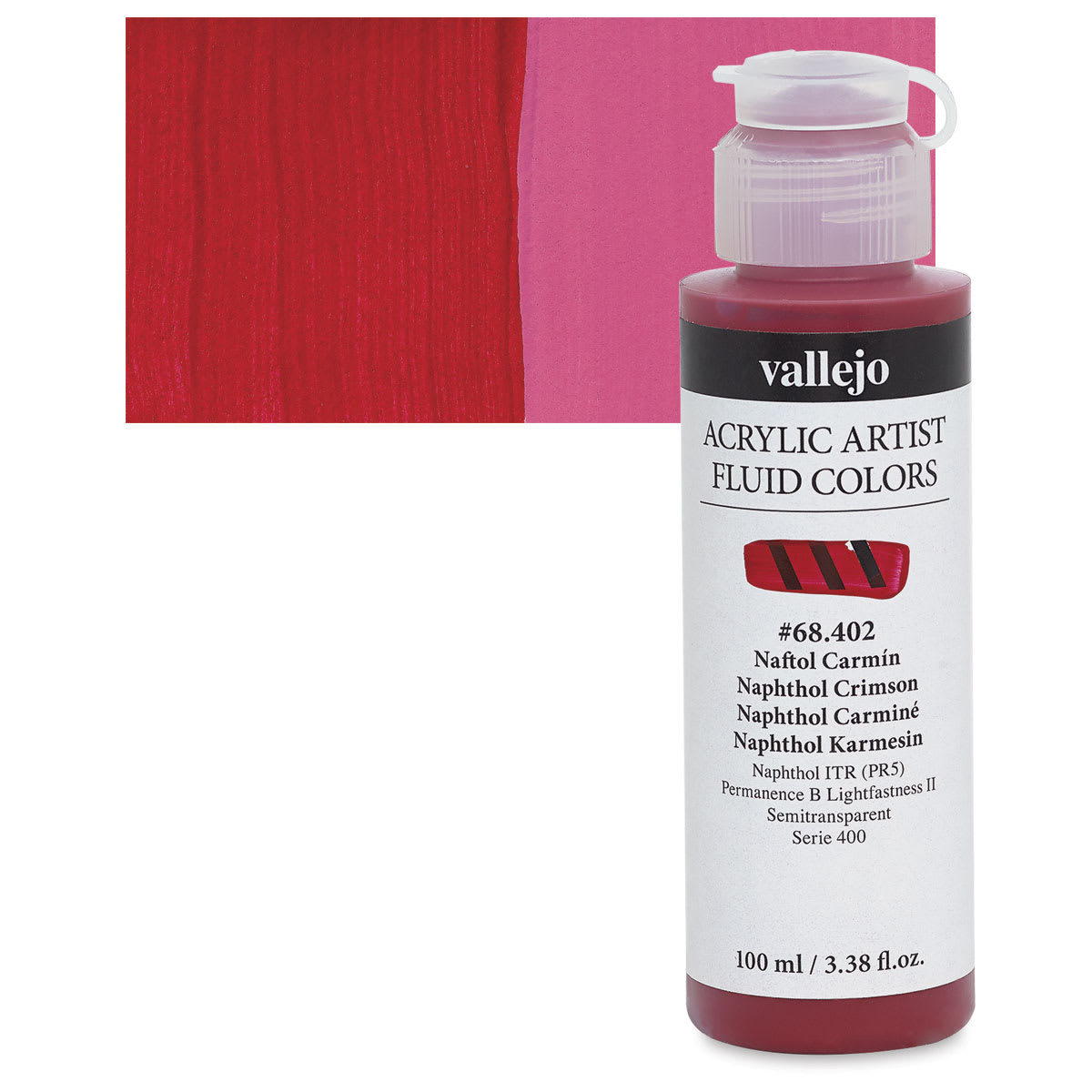 Vallejo Fluid Acrylic - Naphthol Crimson, 100 ml and swatch
