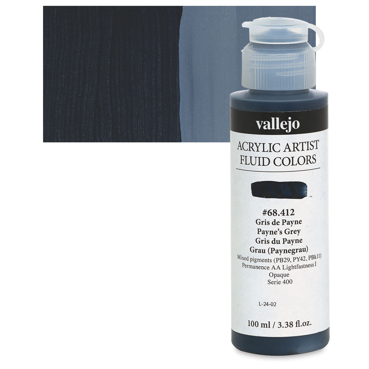 Vallejo Fluid Acrylic - Payne's Gray, 100 ml and swatch