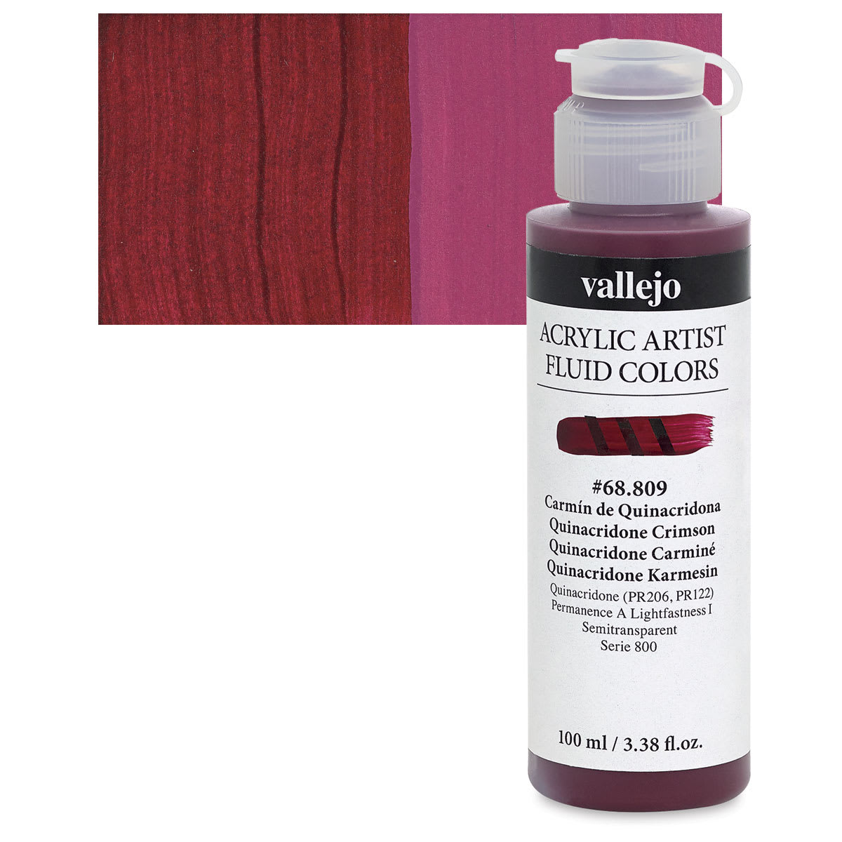 Vallejo Fluid Acrylic - Quinacridone Crimson, 100 ml and swatch