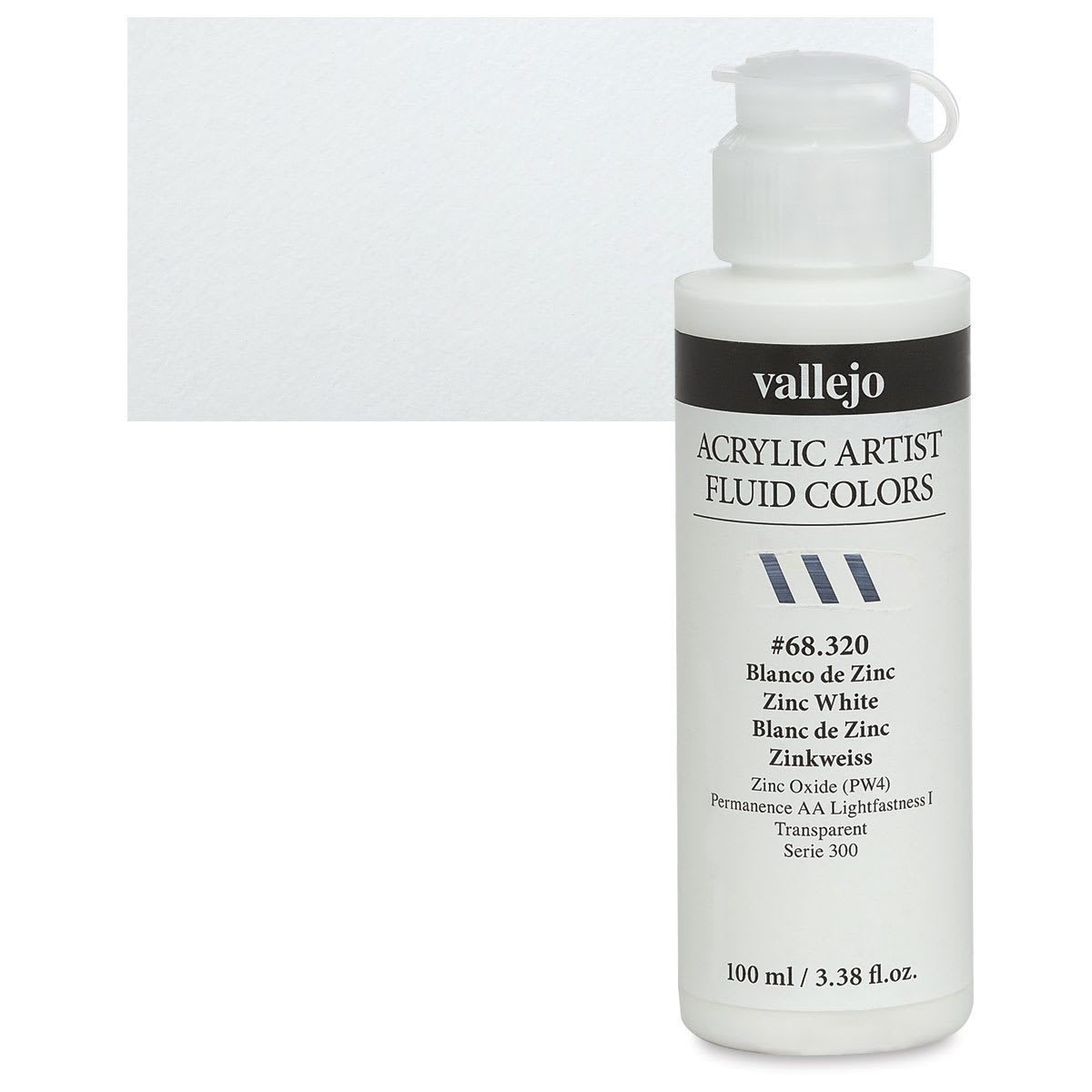 Vallejo Fluid Acrylic - Zinc White, 100 ml and swatch