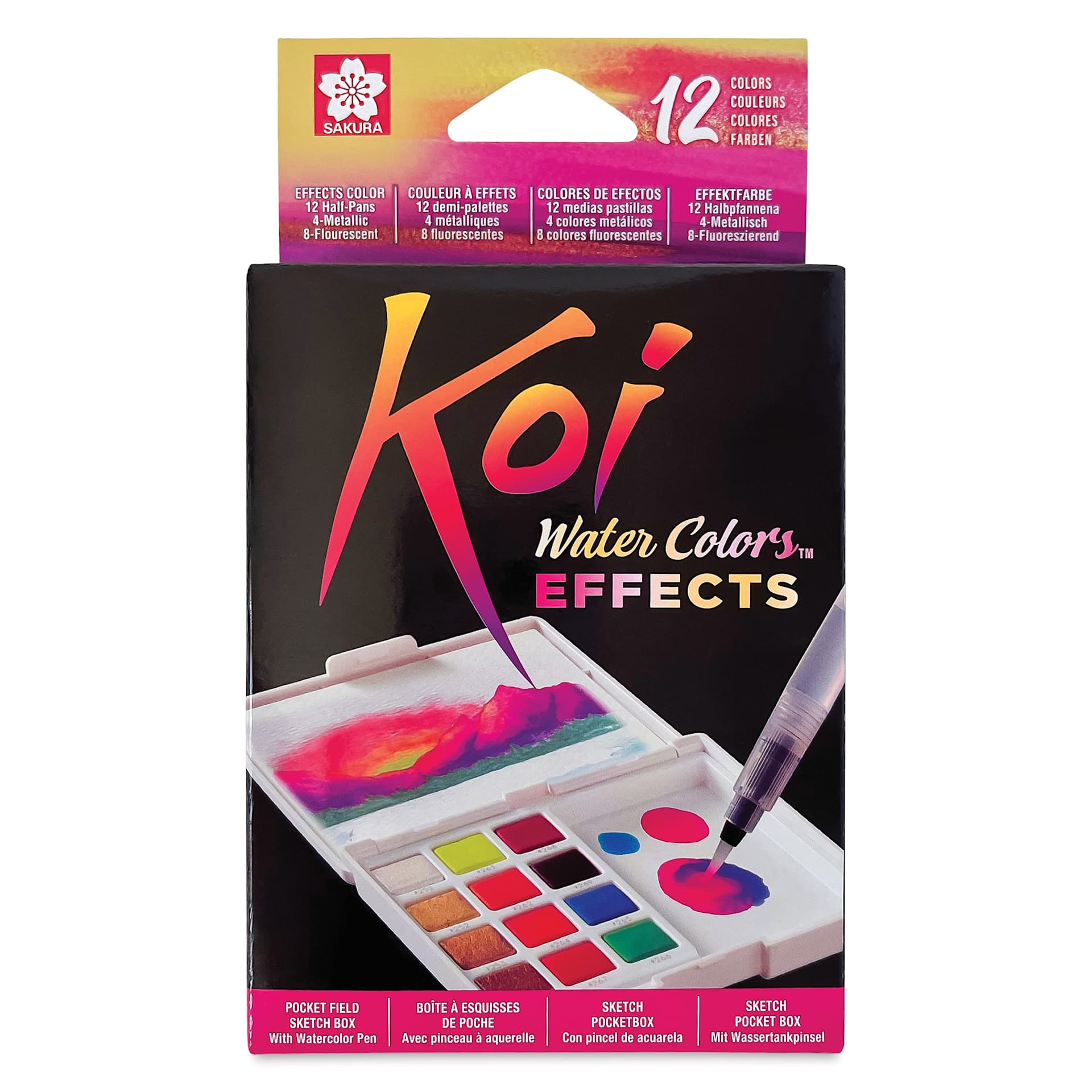 Koi Creative Art Colors Sketch Watercolor Set - Set of 12 w/Brush box front Koi Creative Art Colors Sketch Watercolor Set - Set of 12 w/Brush box front