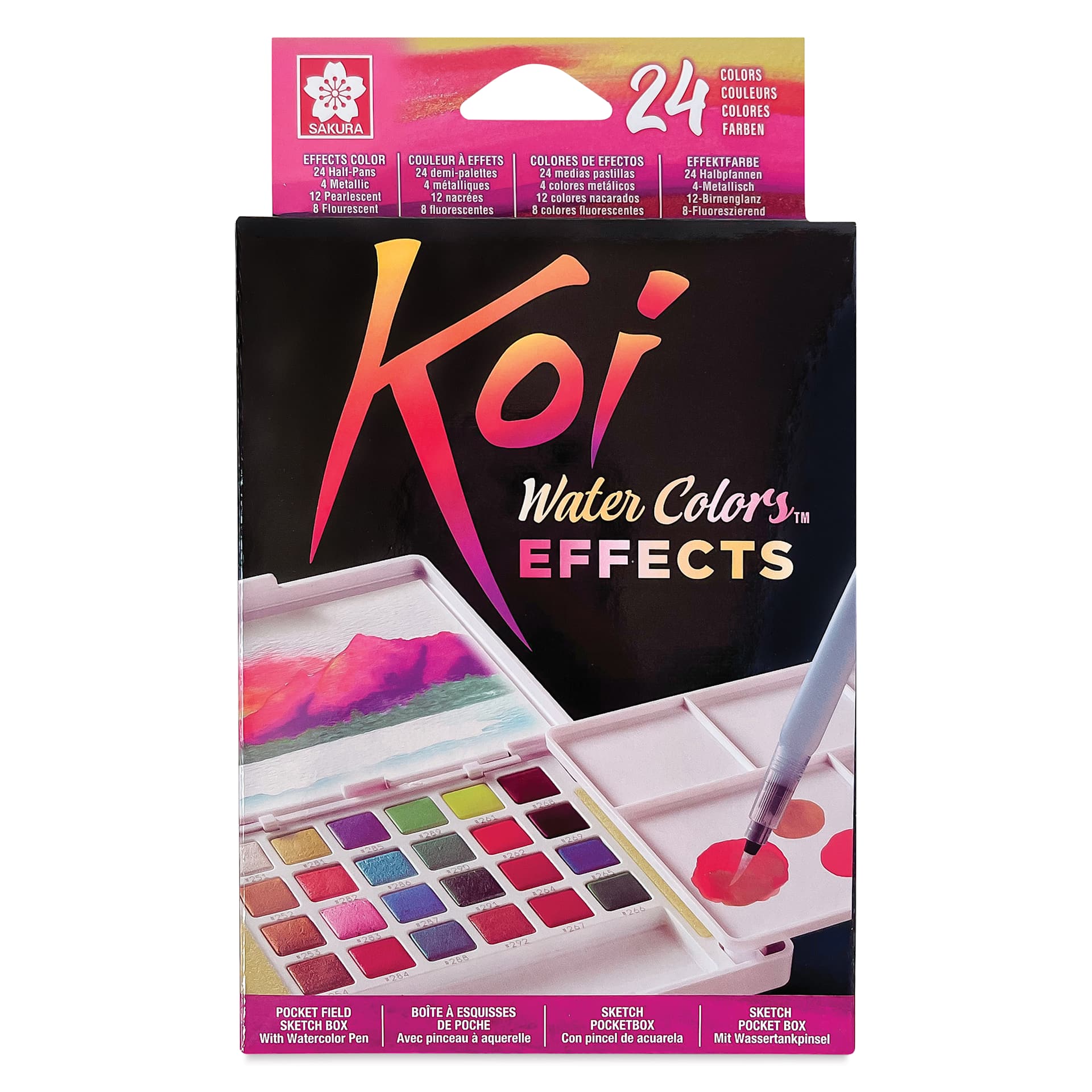 Koi Creative Art Colors Sketch Watercolor Set - Set of 24 w/Brush box front Koi Creative Art Colors Sketch Watercolor Set - Set of 24 w/Brush box front