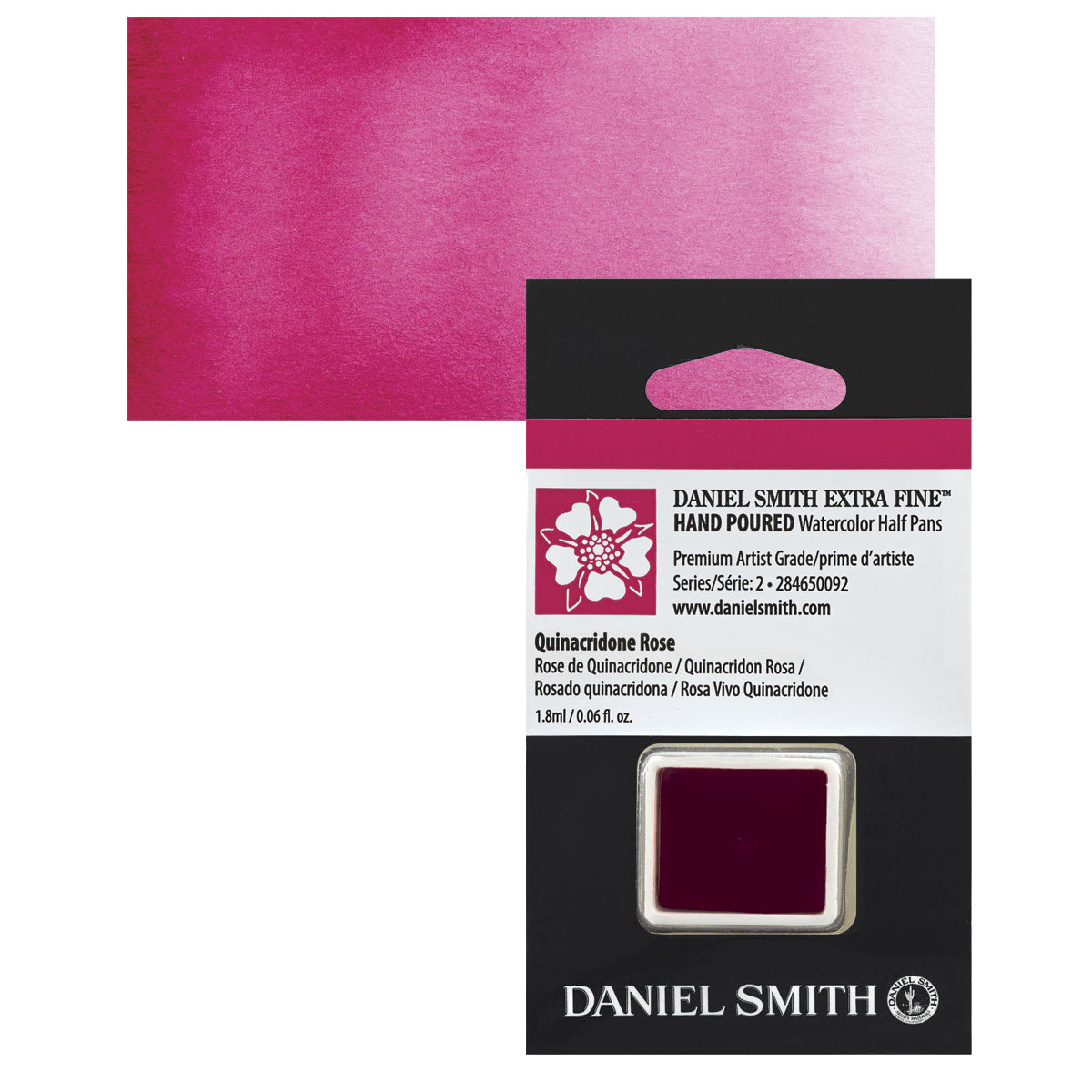 Daniel Smith Extra Fine Watercolor Half Pan - Quinacridone Rose and swatch