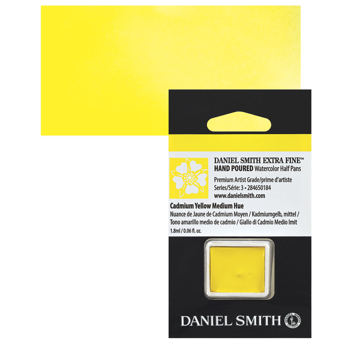 Daniel Smith Extra Fine Watercolor Half Pan - Cadmium Yellow Medium Hue and swatch