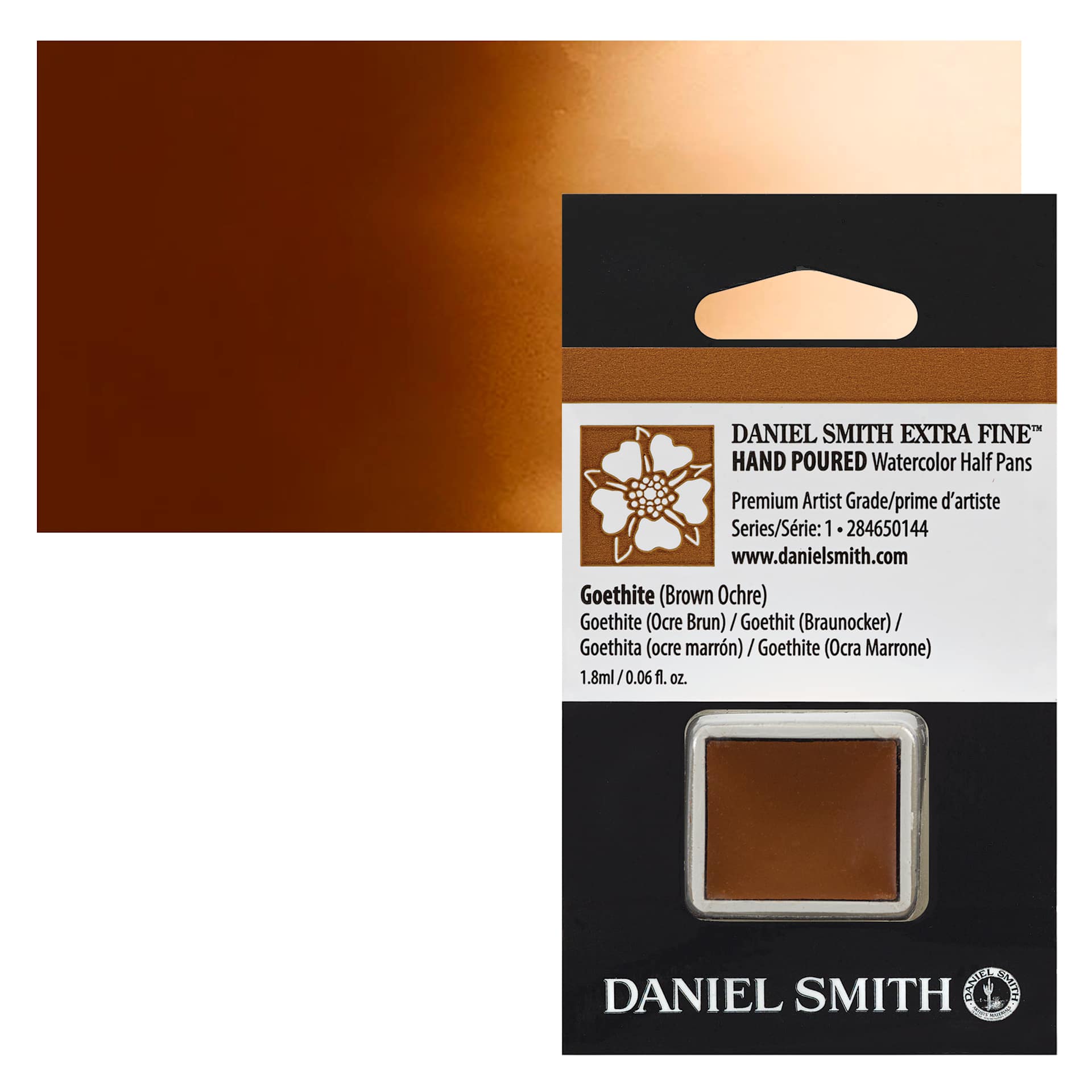 Daniel Smith Extra Fine Watercolor Half Pan - Goethite Brown Ochre and swatch