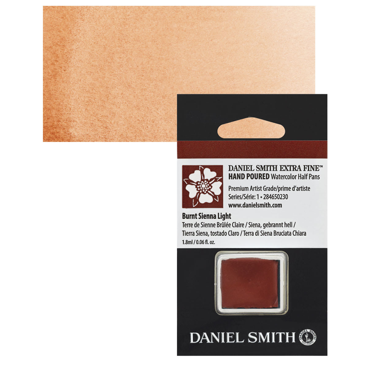Daniel Smith Extra Fine Watercolor Half Pan - Burnt Sienna Light and swatch