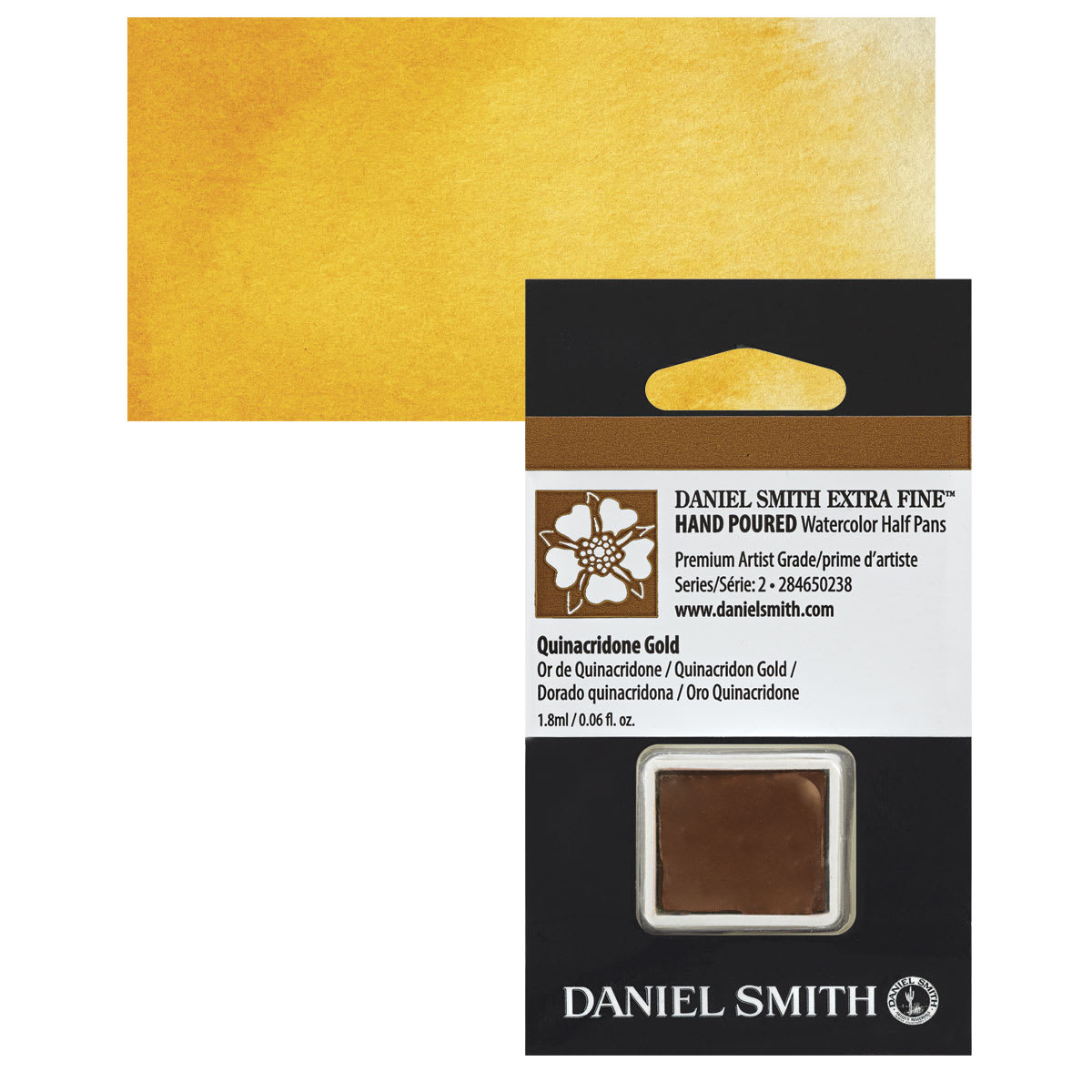 Daniel Smith Extra Fine Watercolor Half Pan - Quinacridone Gold and swatch