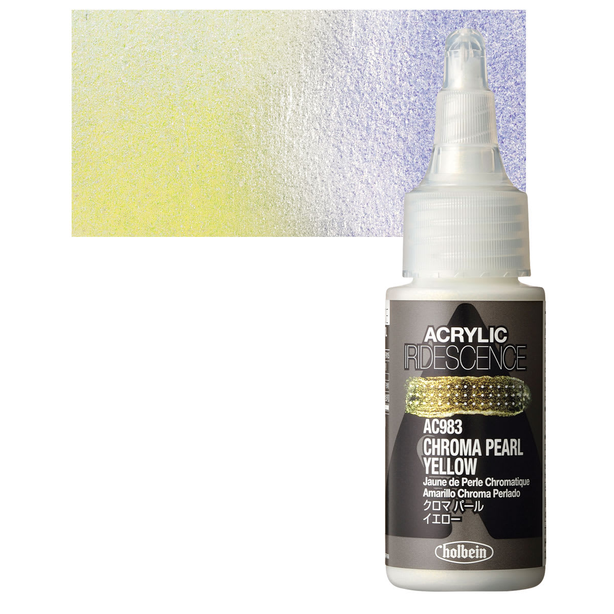 Holbein Iridescence Acrylic - Chroma Pearl Yellow 30 ml and swatch