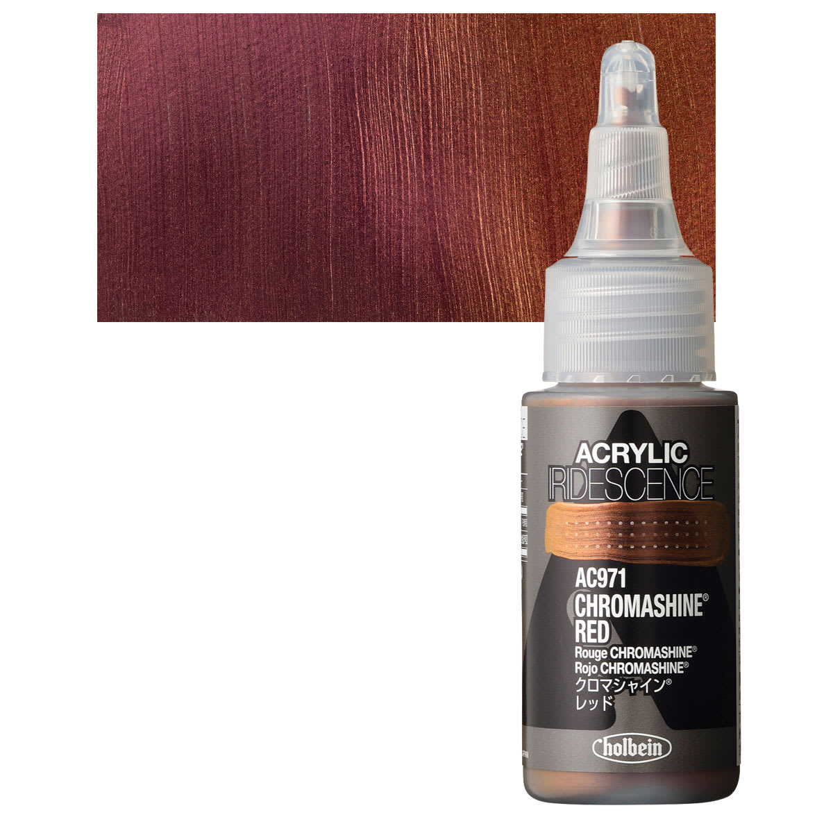 Holbein Iridescence Acrylic - Chromashine Red, 30 ml and swatch