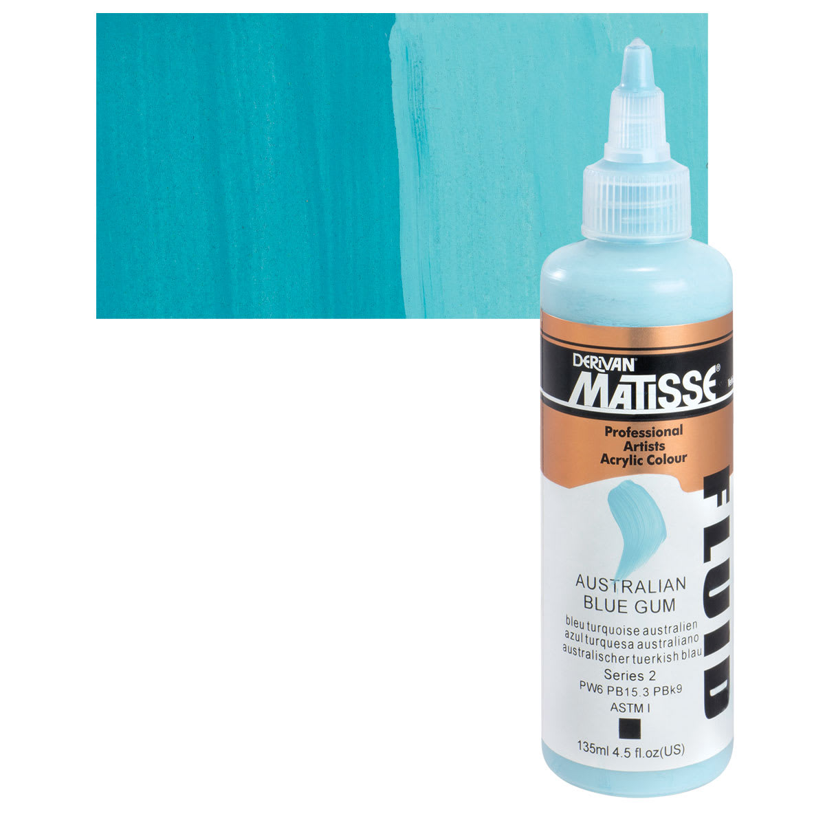 Matisse Fluid Acrylic - Australian Blue Gum, 135 ml bottle and swatch