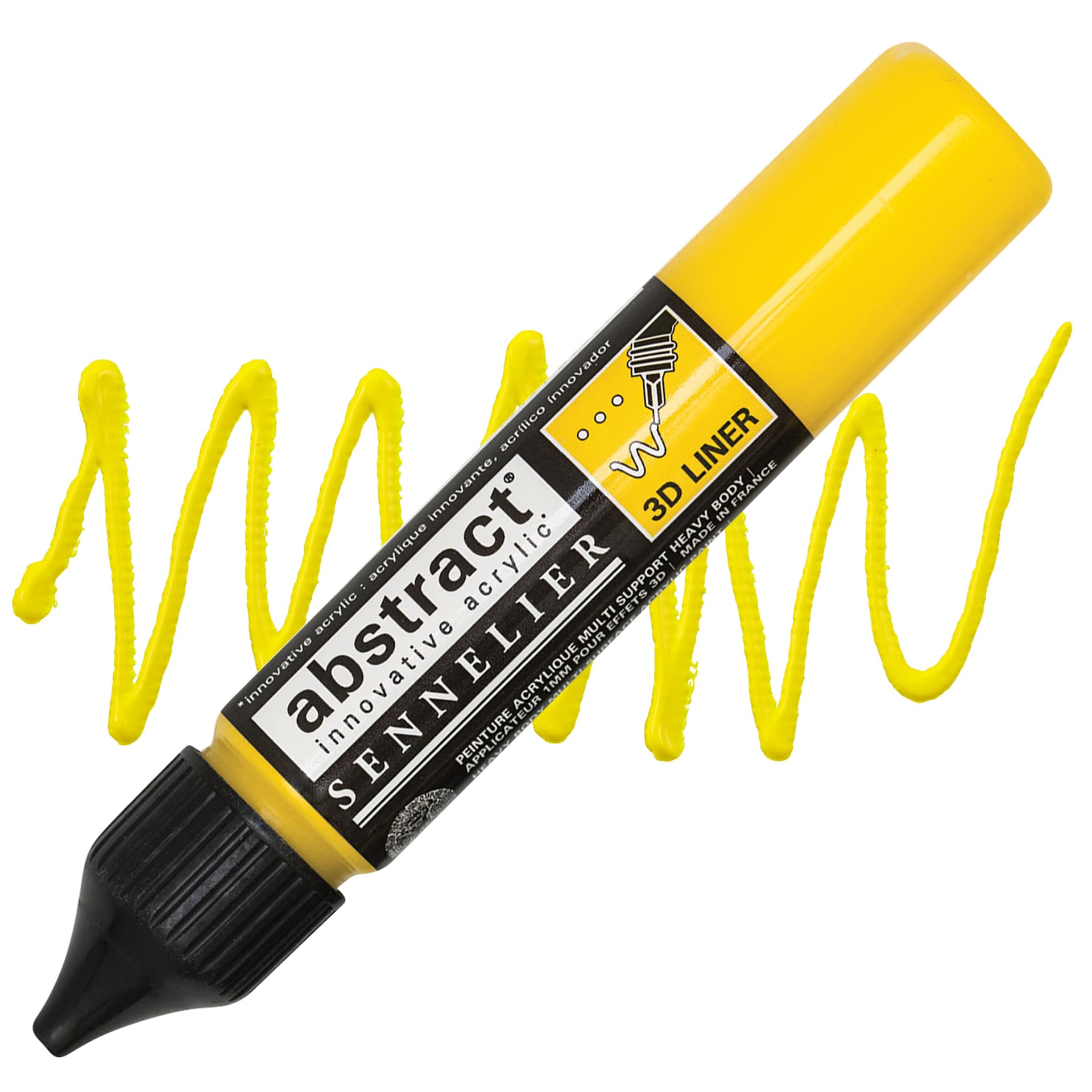 Sennelier Abstract 3D Liner - Primary Yellow, 27 ml bottle and swatch