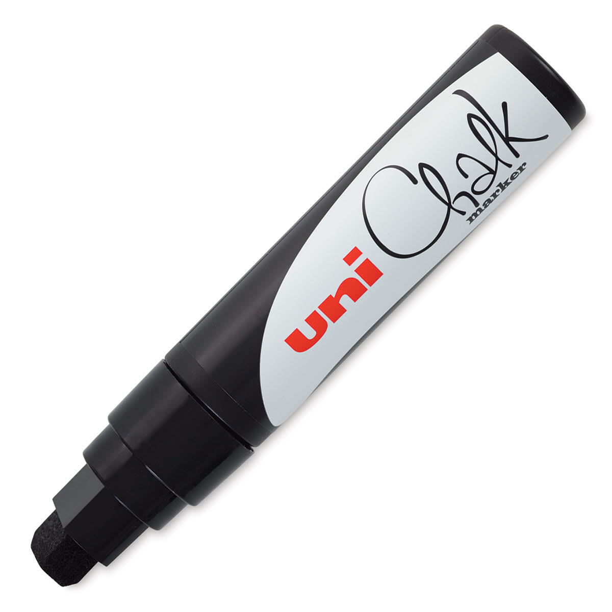 Uni Chalk Marker - Angled view of uncapped 15 mm Black Marker