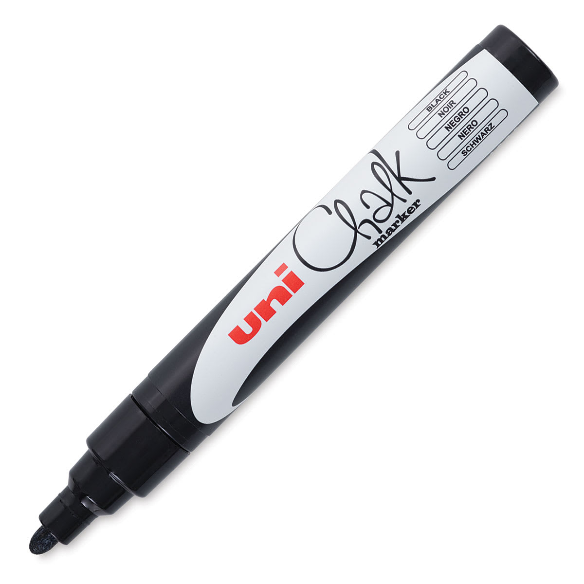 Uni Chalk Marker - Angled view of uncapped 5 mm Black Marker