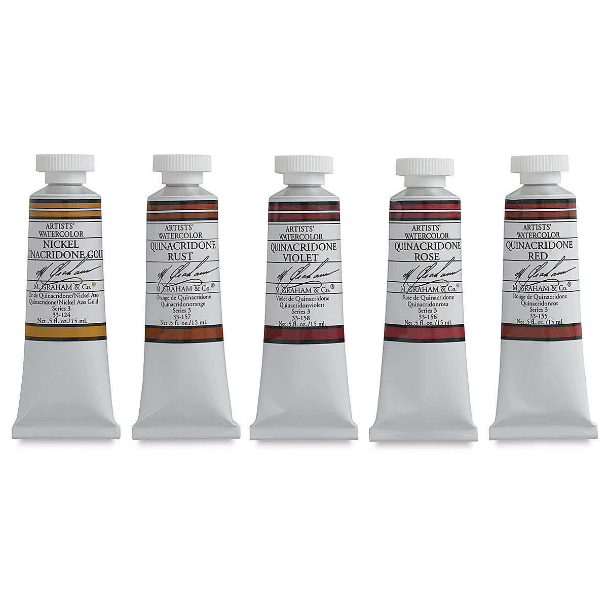 M. Graham Artists' Watercolor Set - Quinacridone, Set of 5 colors, 15 ml tubes