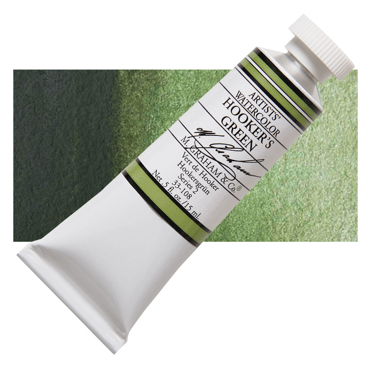 M. Graham Artists' Watercolor - Hooker's Green, 15 ml Tube and swatch