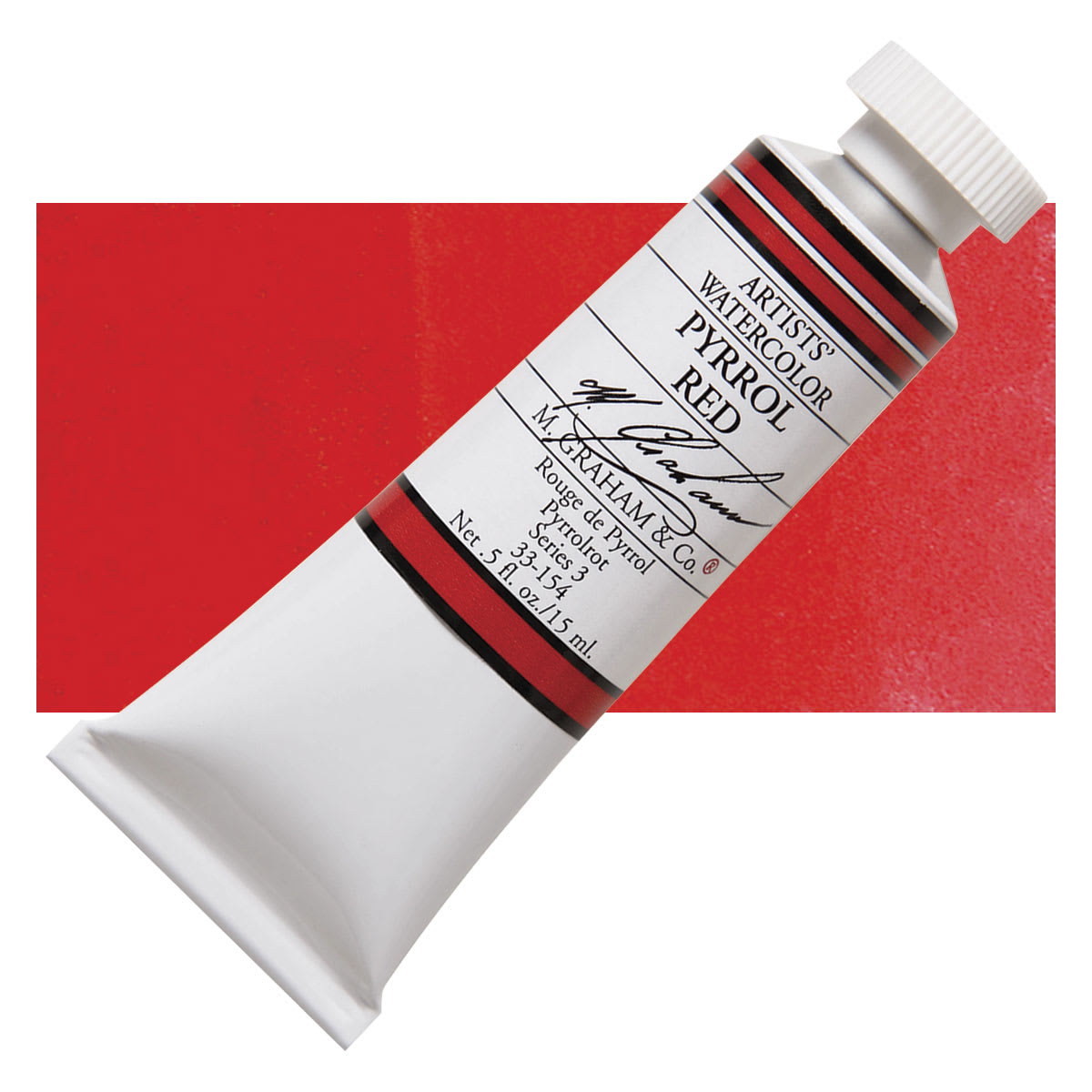 M. Graham Artists' Watercolor - Pyrrol Red, 15 ml tube and swatch