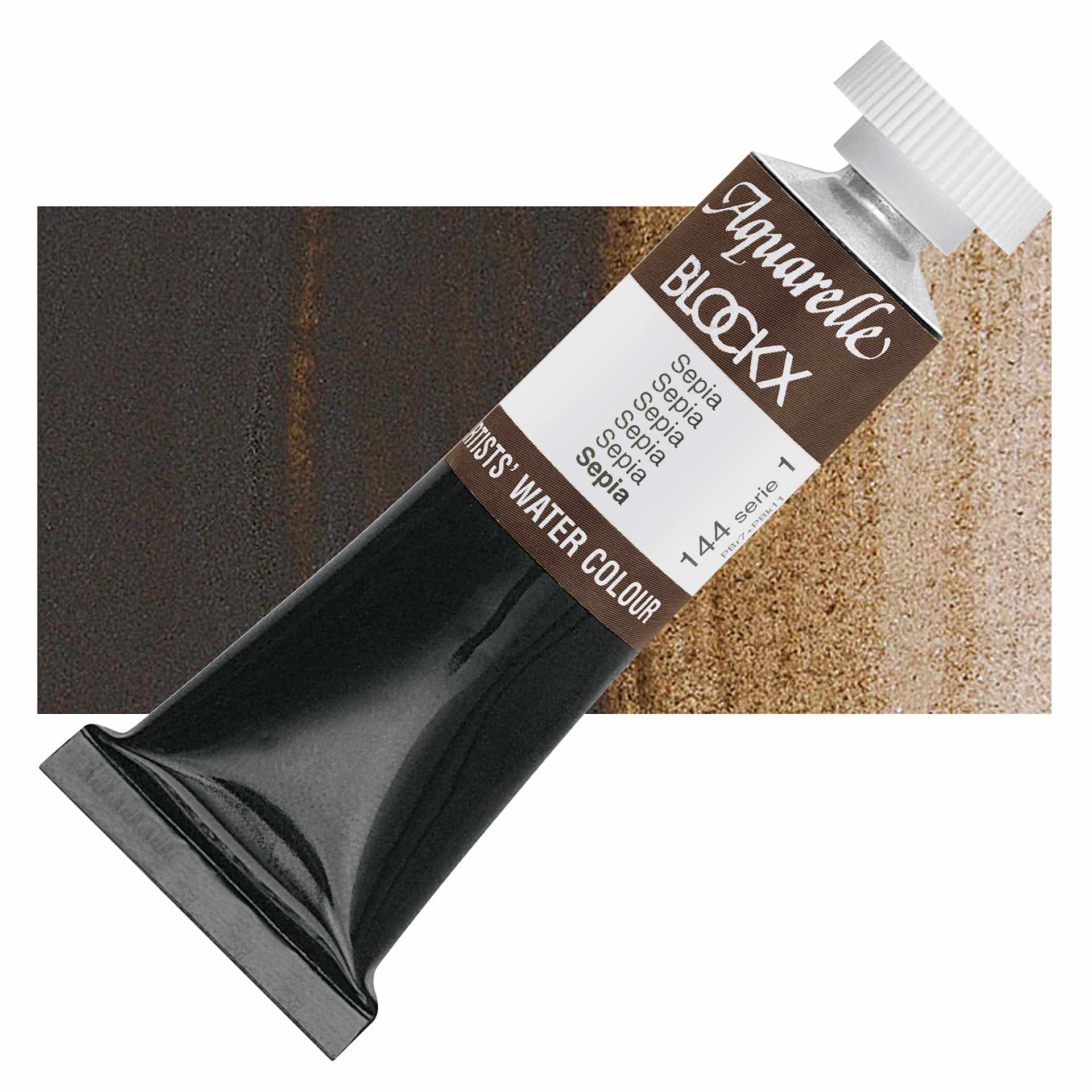 Blockx Artists' Watercolor - Sepia, 15 ml tube and swatch