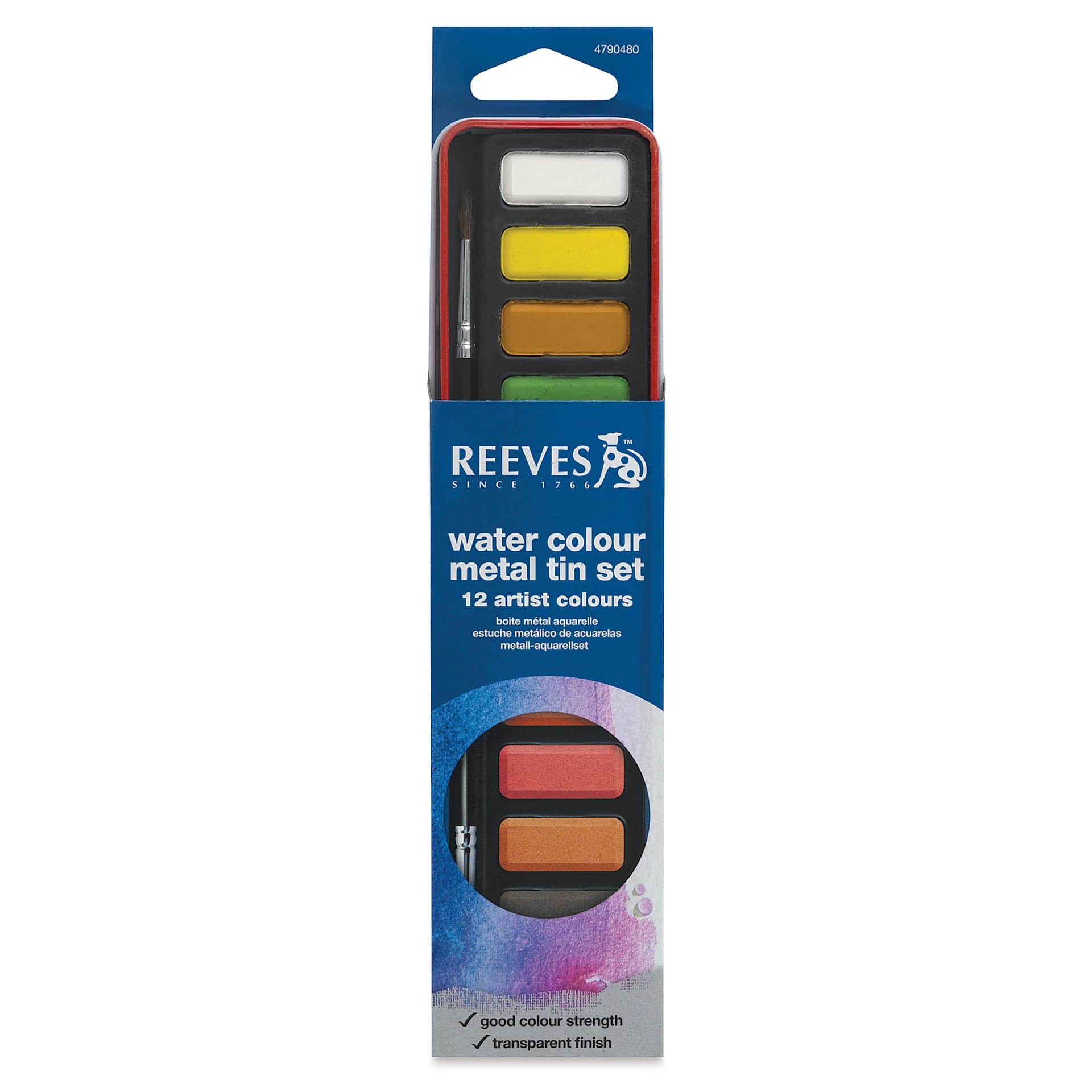 Reeves Watercolor Paint Pan Set - Set of 12 colors, includes brush