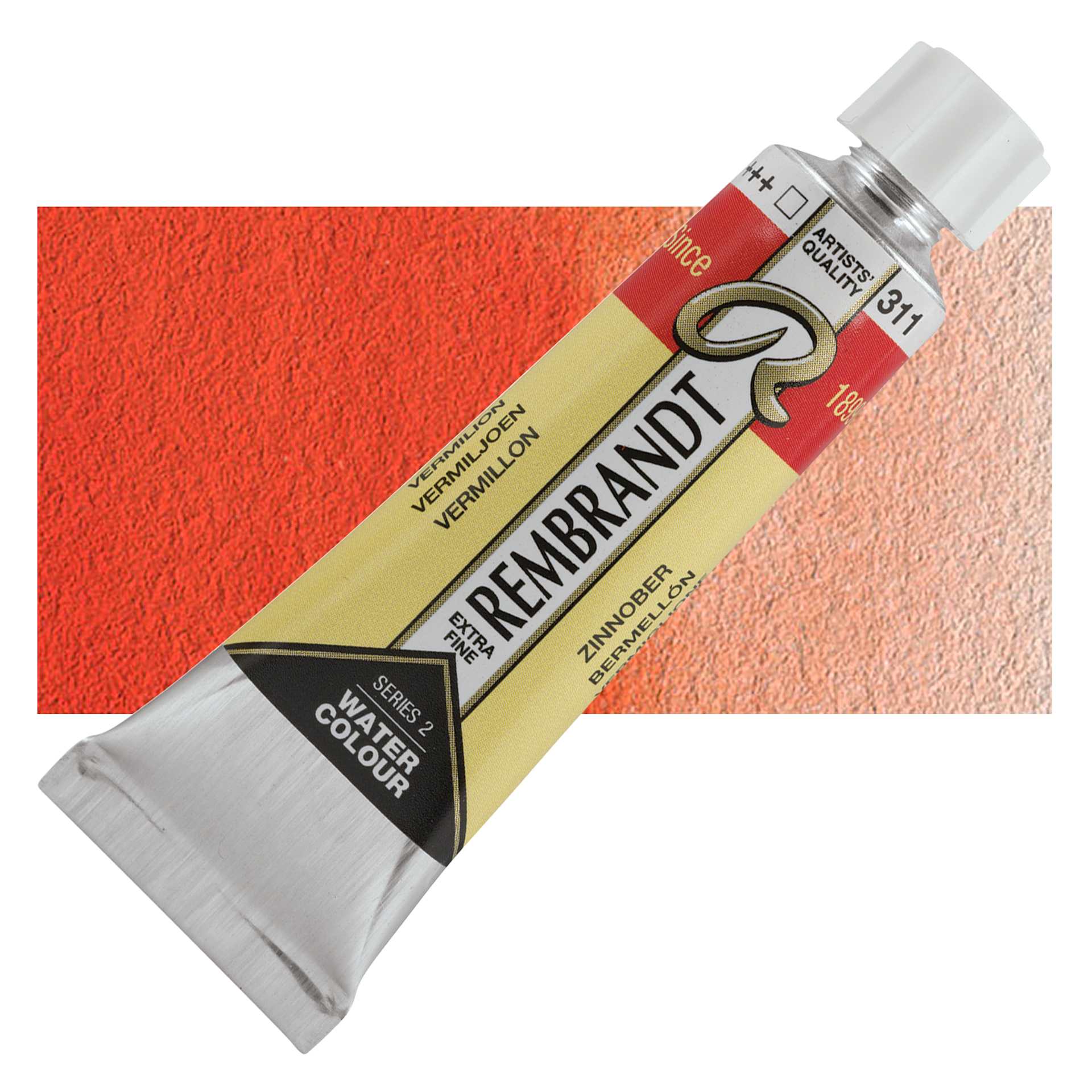 Rembrandt Artist Watercolor - Vermilion, 10 ml tube and swatch