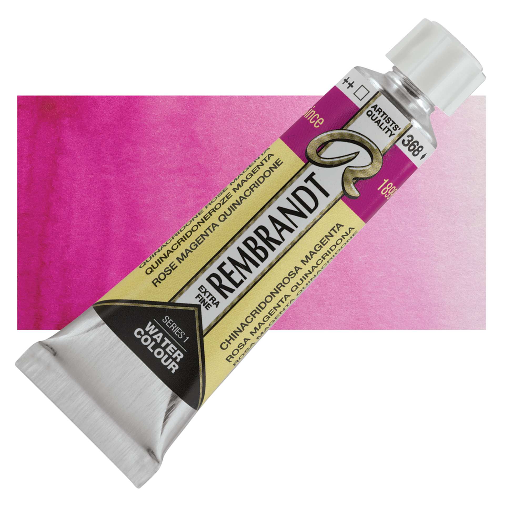 Rembrandt Artist Watercolor - Quinacridone Rose Magenta, 10 ml tube and swatch