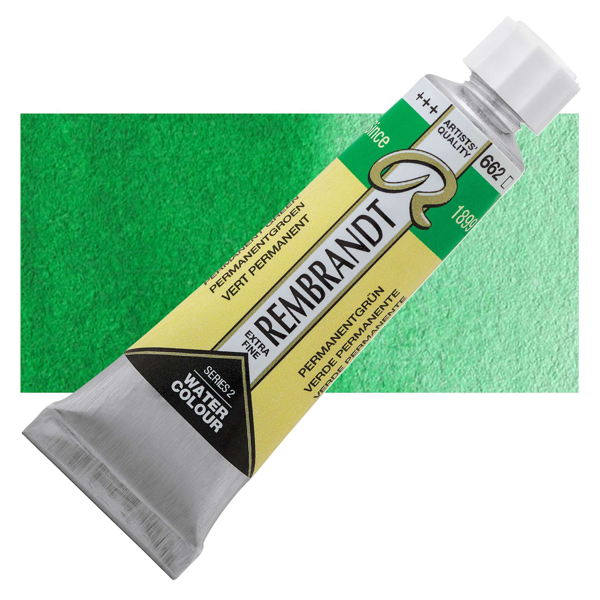 Rembrandt Artist Watercolor - Permanent Green, 10 ml tube and swatch