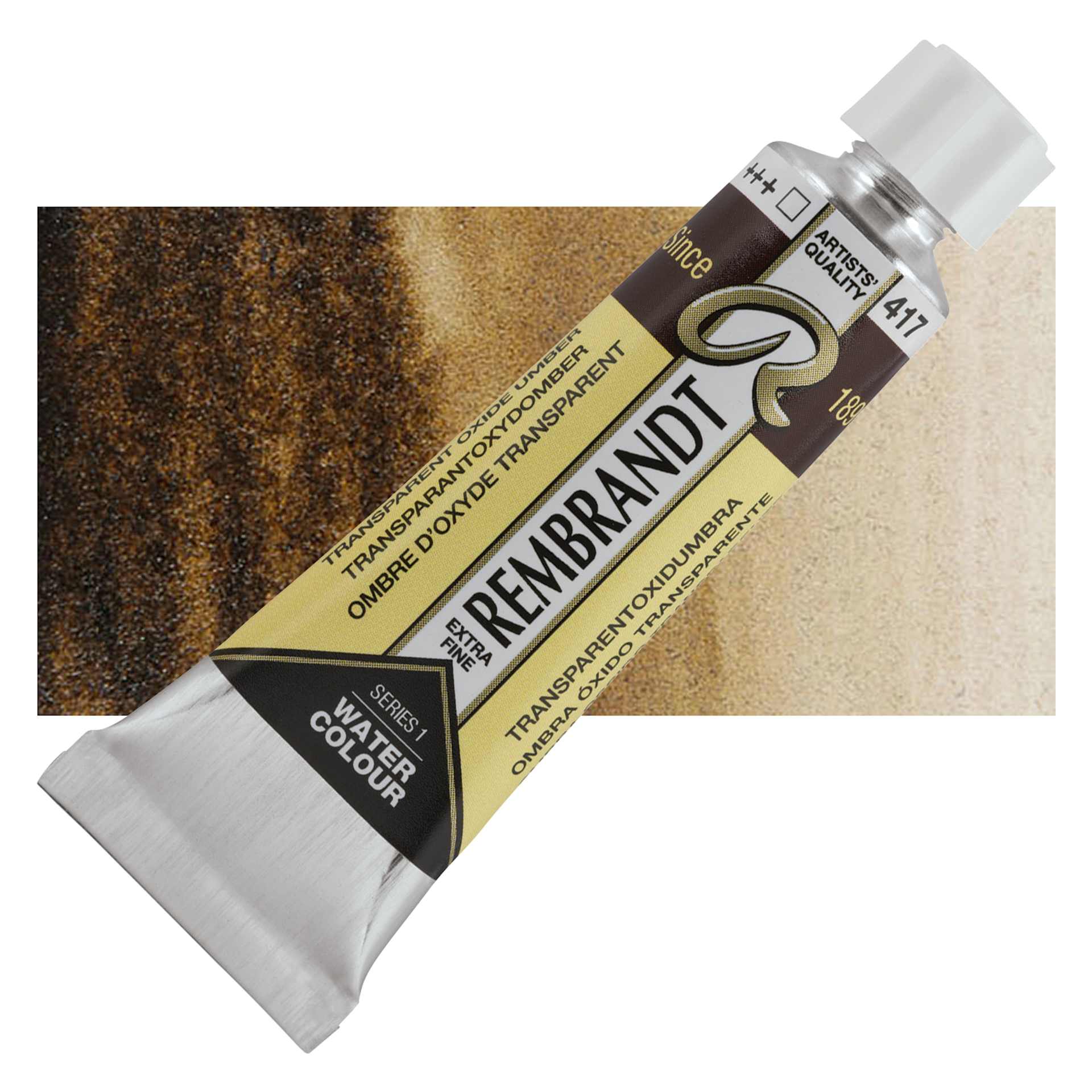 Rembrandt Artist Watercolor - Transparent Oxide Umber, 10 ml tube and swatch