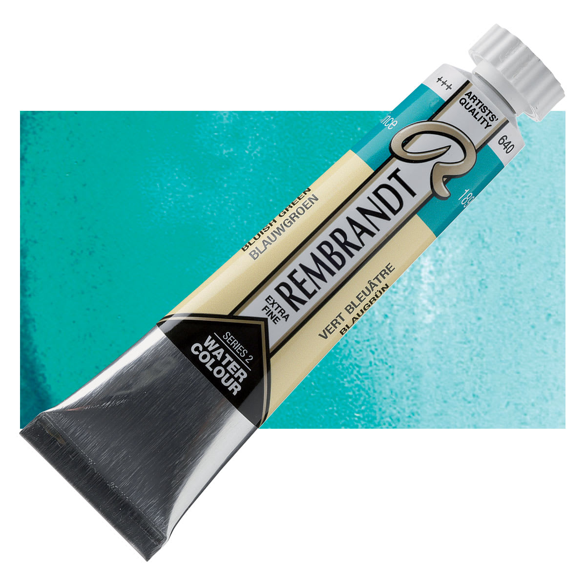 Rembrandt Artist Watercolor - Bluish Green, 20 ml tube and swatch