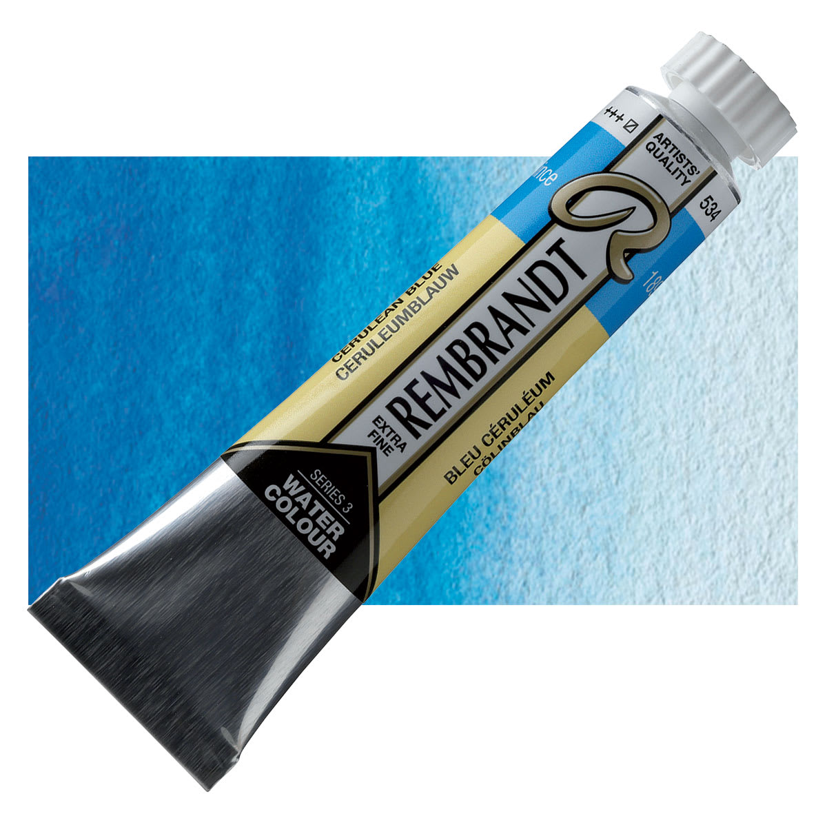 Rembrandt Artist Watercolor - Cerulean Blue, 20 ml tube and swatch
