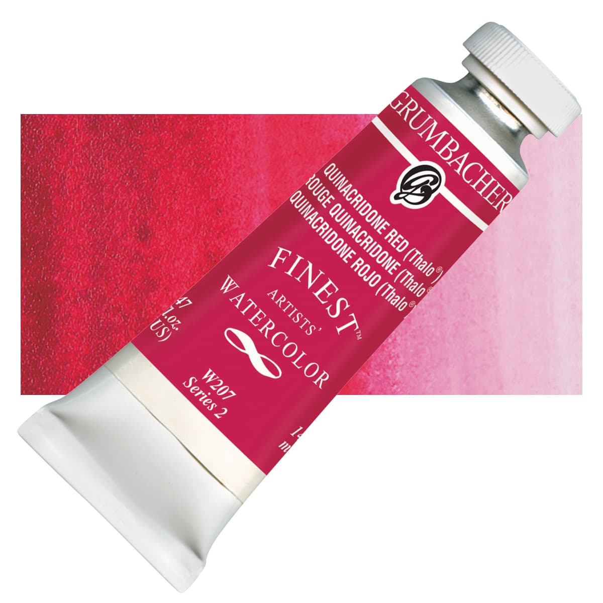 Grumbacher Finest Artists' Watercolor - Quinacridone Red, 14 ml tube and swatch