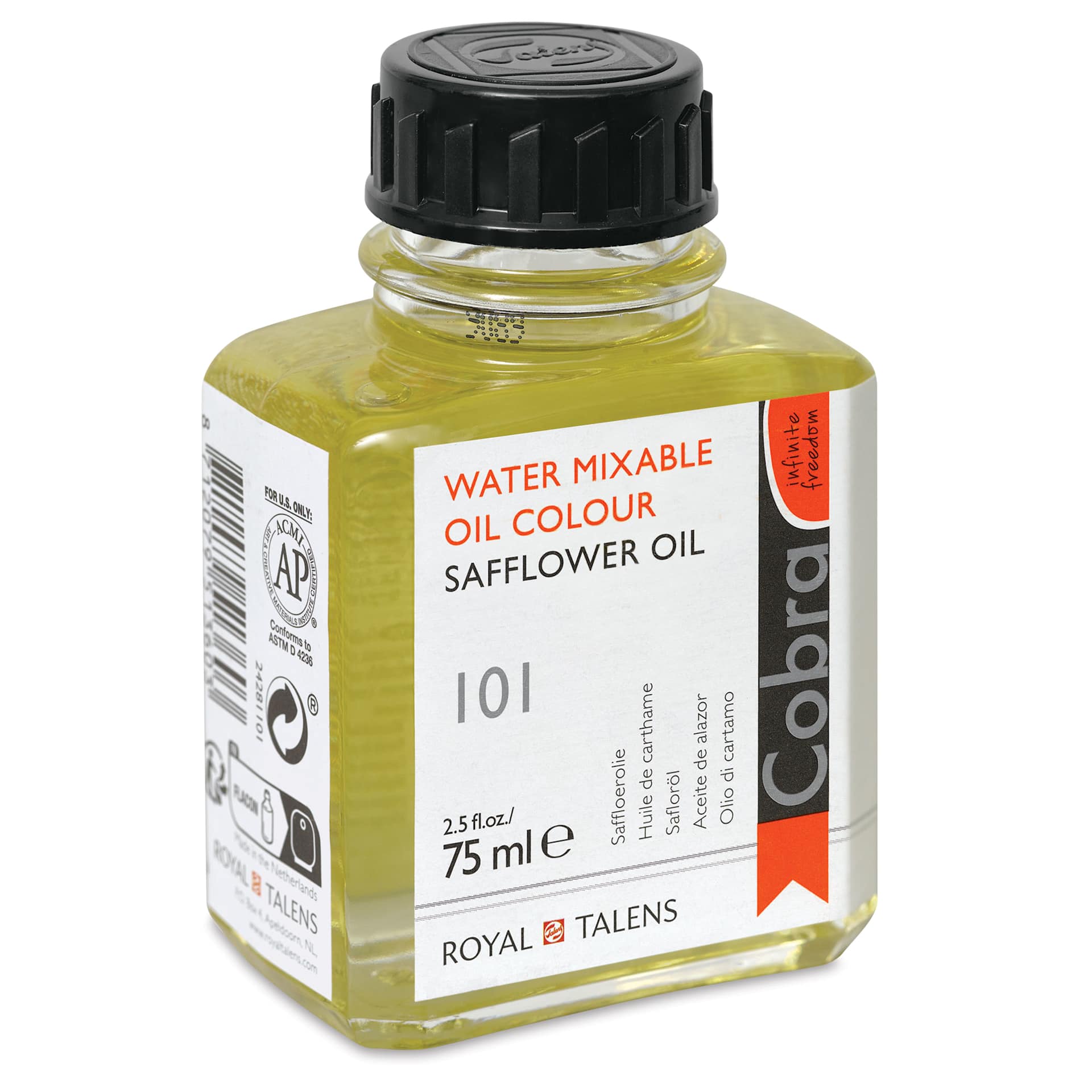 Cobra Water Mixable Safflower Oil Medium - 75 ml (2.5 oz) side view Cobra Water Mixable Safflower Oil Medium - 75 ml (2.5 oz) side view