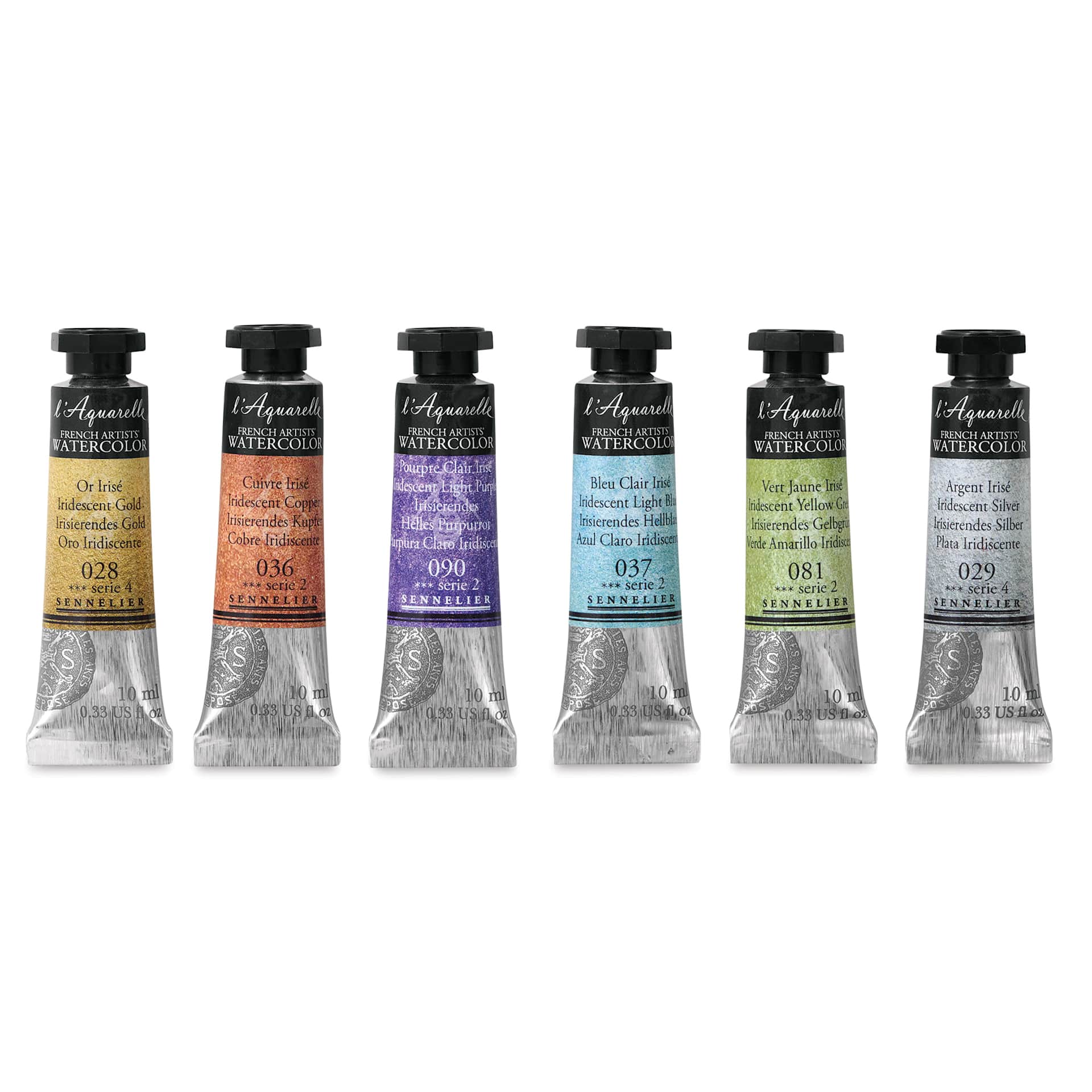 Sennelier French Artists' Watercolor Set - Iridescent Pastel, Metal Case, Set of 6 colors, 10 ml tubes