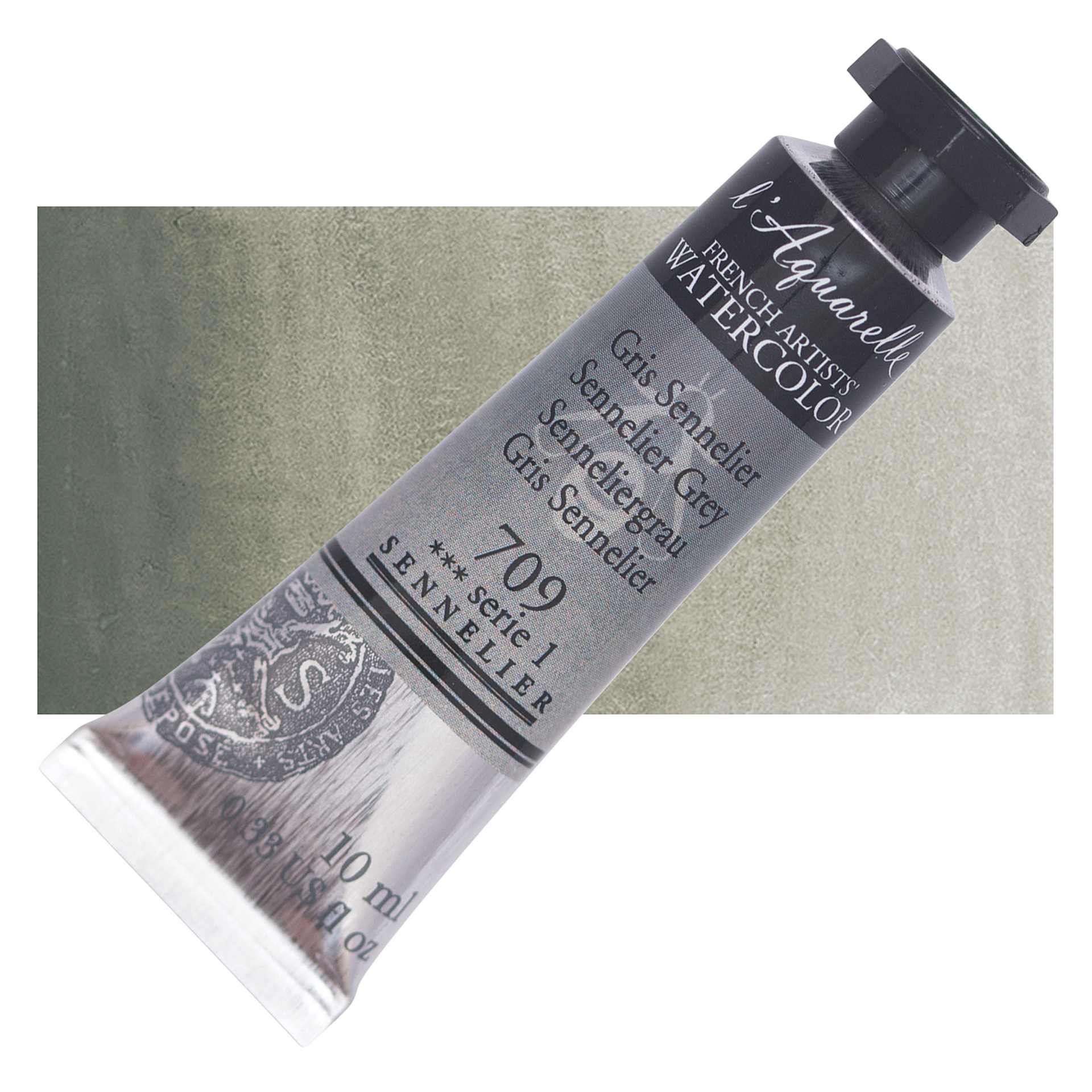 Sennelier French Artists' Watercolor - Sennelier Grey, 10 ml, Tube and swatch