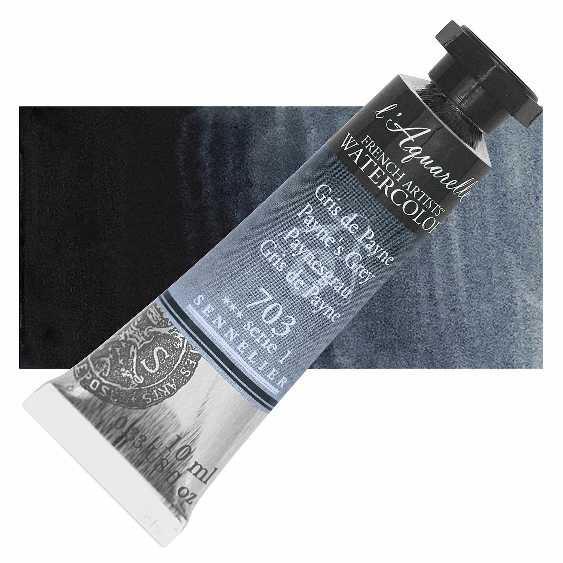 Sennelier French Artists' Watercolor - Payne's Grey, 10 ml, Tube and swatch