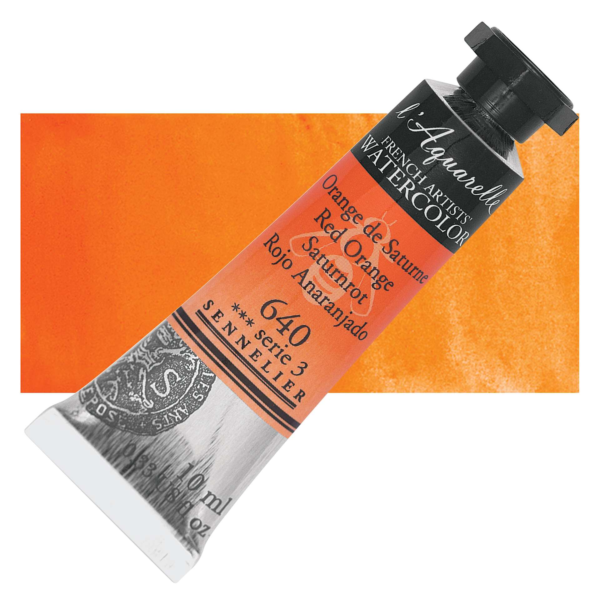 Sennelier French Artists' Watercolor - Red Orange, 10 ml Tube and swatch