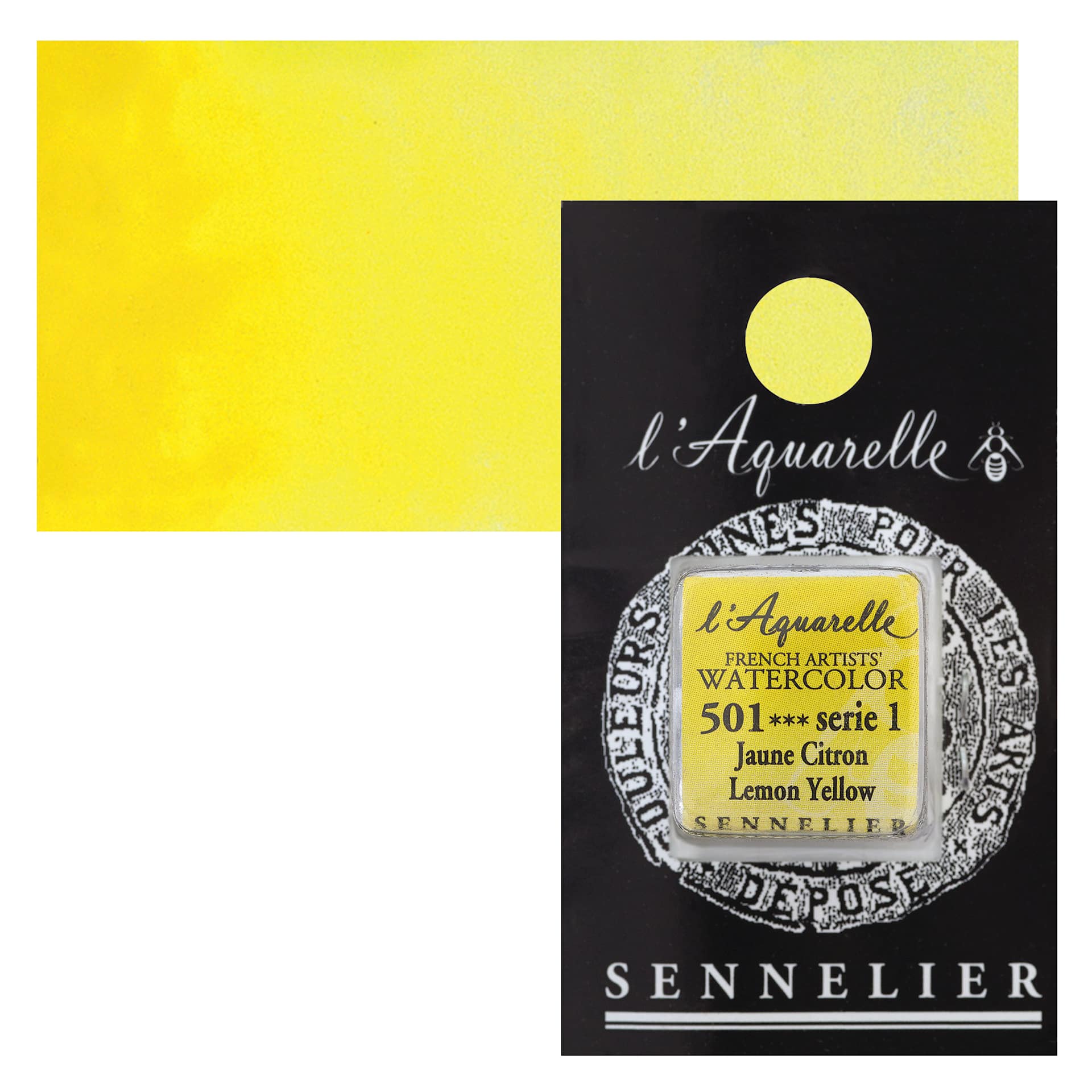 Sennelier French Artists' Watercolor - Lemon Yellow, Half Pan and swatch