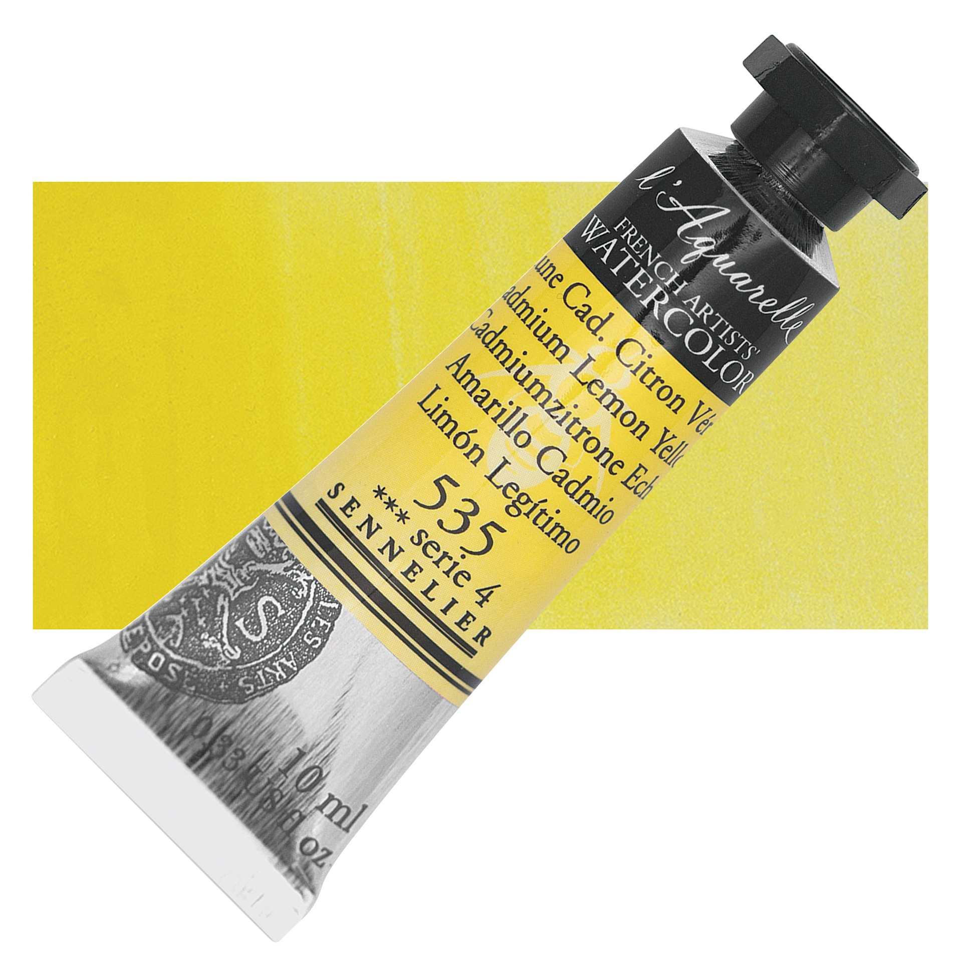 Sennelier French Artists' Watercolor - Cadmium Lemon Yellow, 10 ml, Tube and swatch