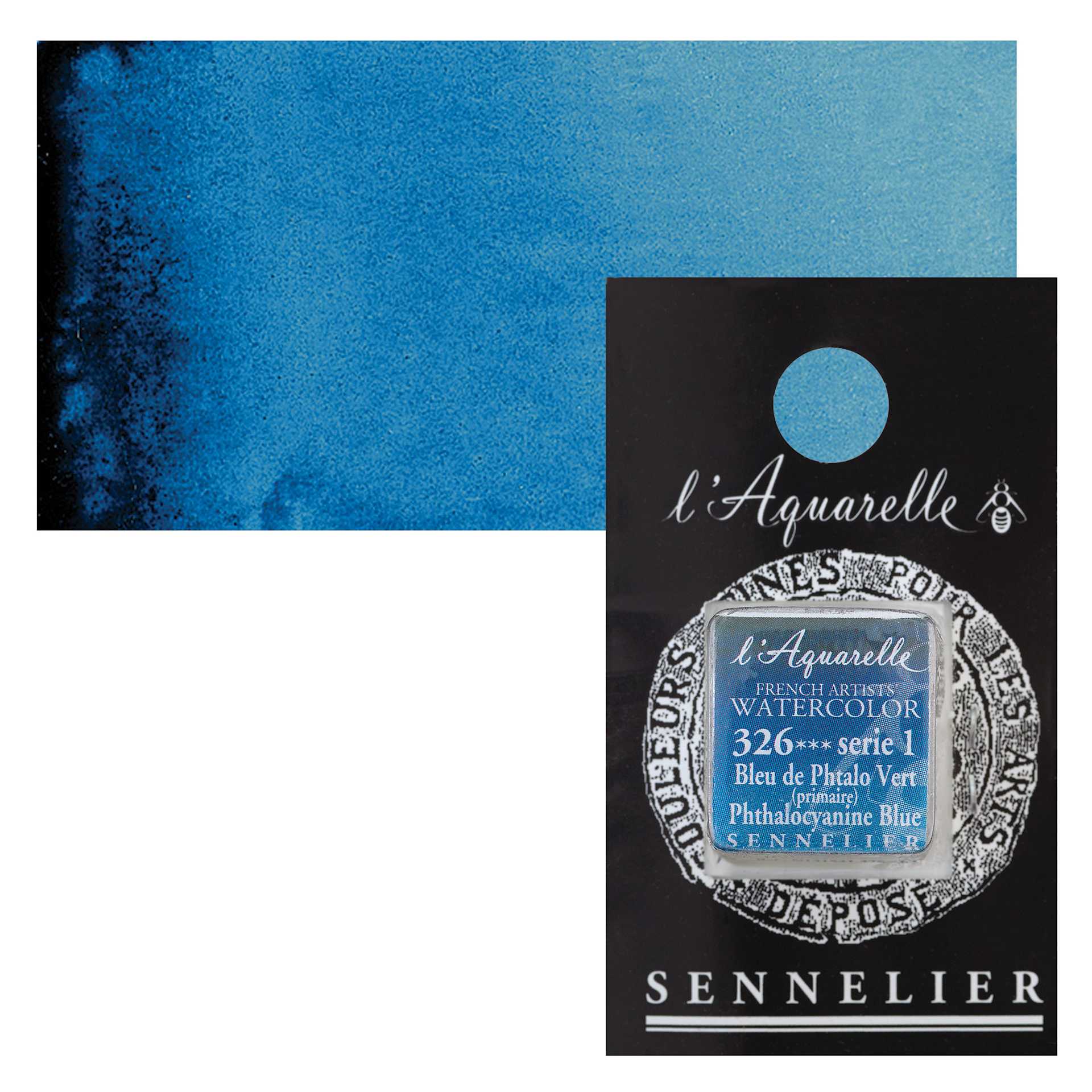 Sennelier French Artists' Watercolor - Phthalo Blue, Half Pan and swatch