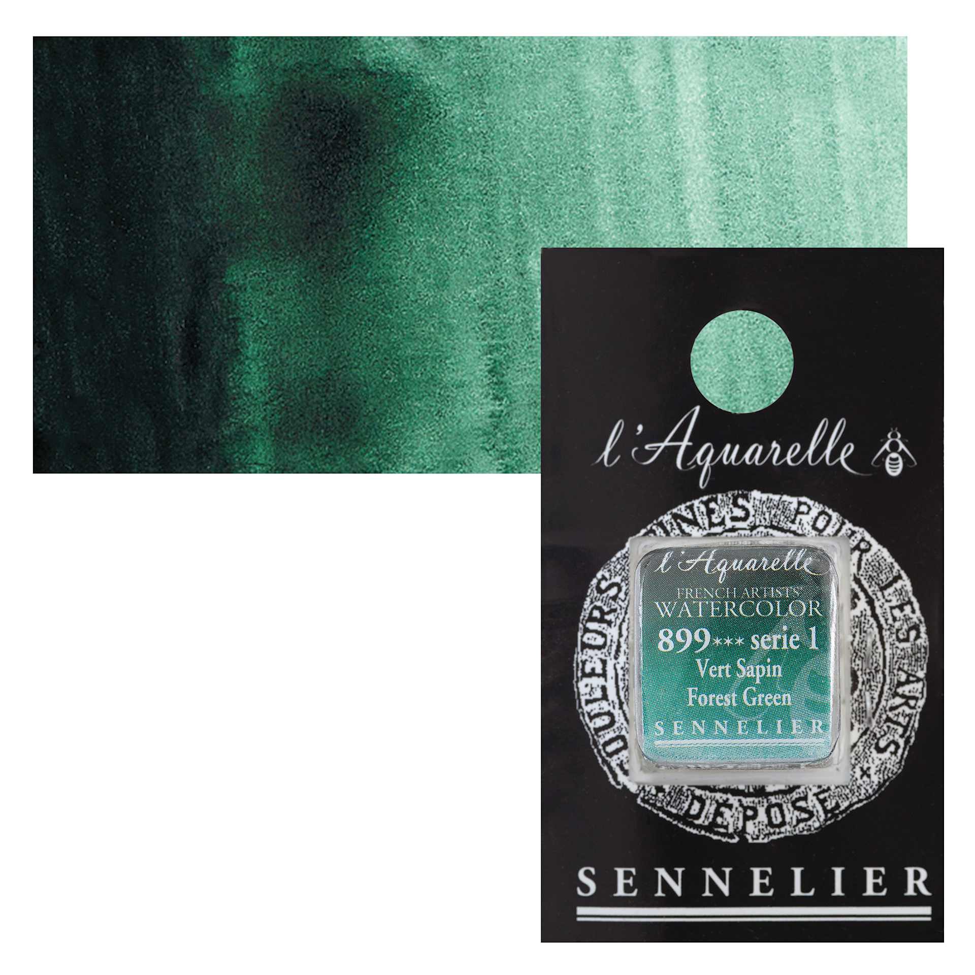 Sennelier French Artists' Watercolor - Forest Green, Half Pan and swatch