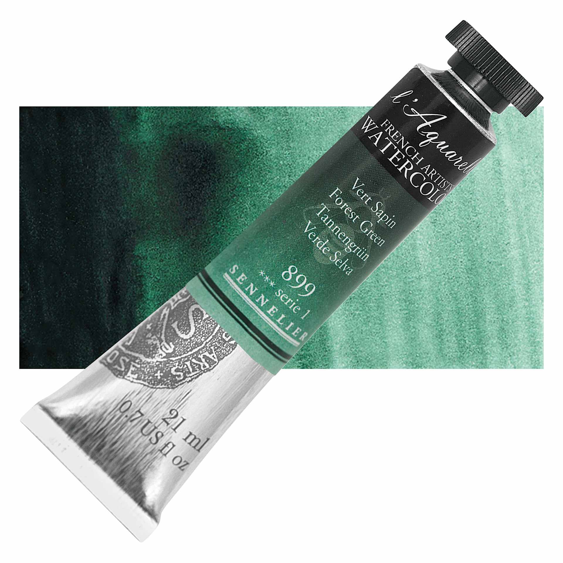 Sennelier French Artists' Watercolor - Forest Green, 21 ml, Tube and swatch