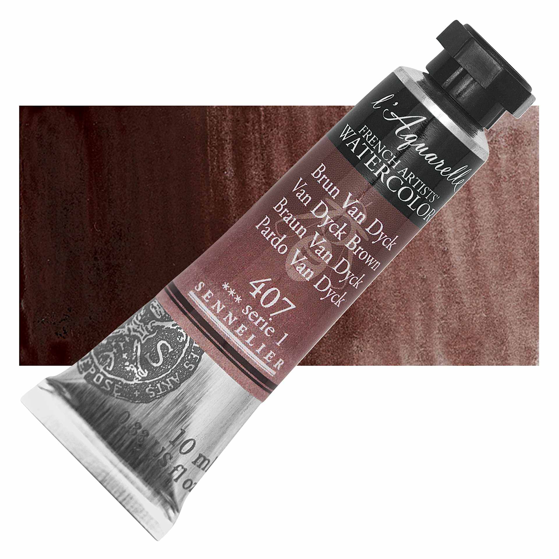 Sennelier French Artists' Watercolor - Van Dyck Brown, 10 ml Tube and swatch