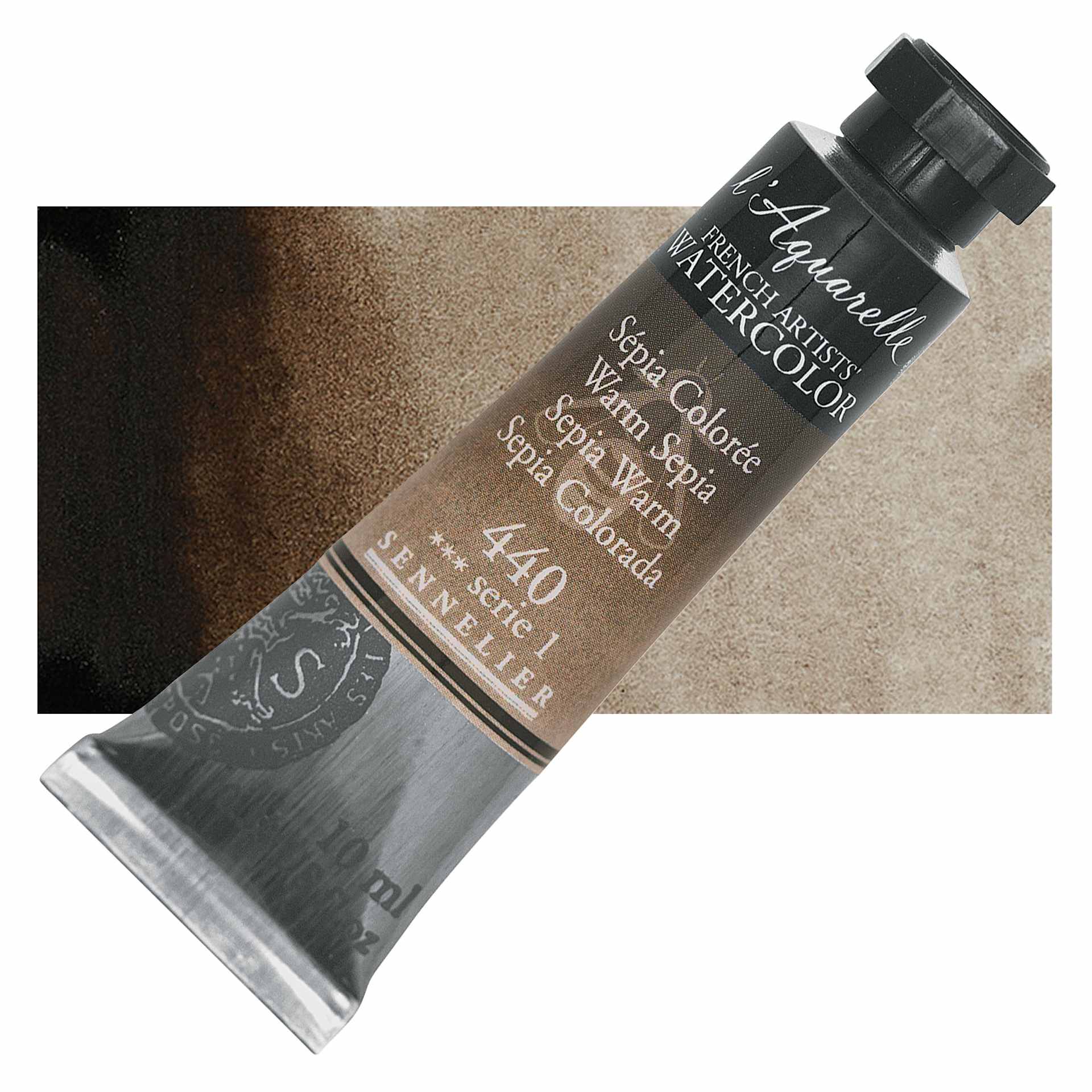 Sennelier French Artists' Watercolor - Warm Sepia, 10 ml Tube and swatch