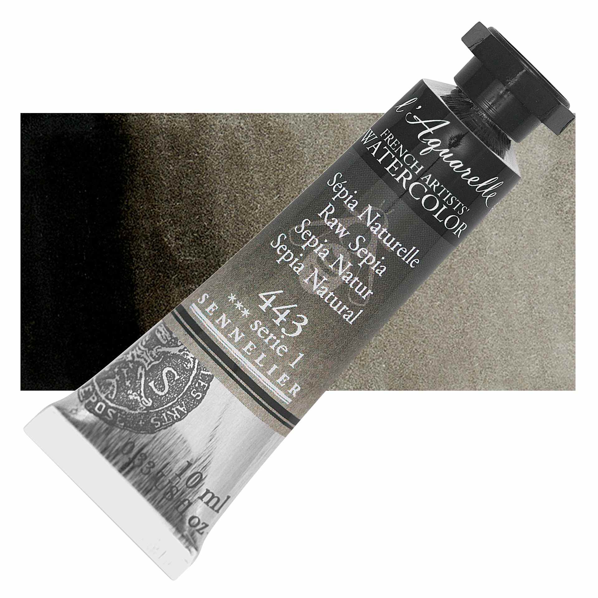 Sennelier French Artists' Watercolor - Raw Sepia, 10 ml Tube and swatch