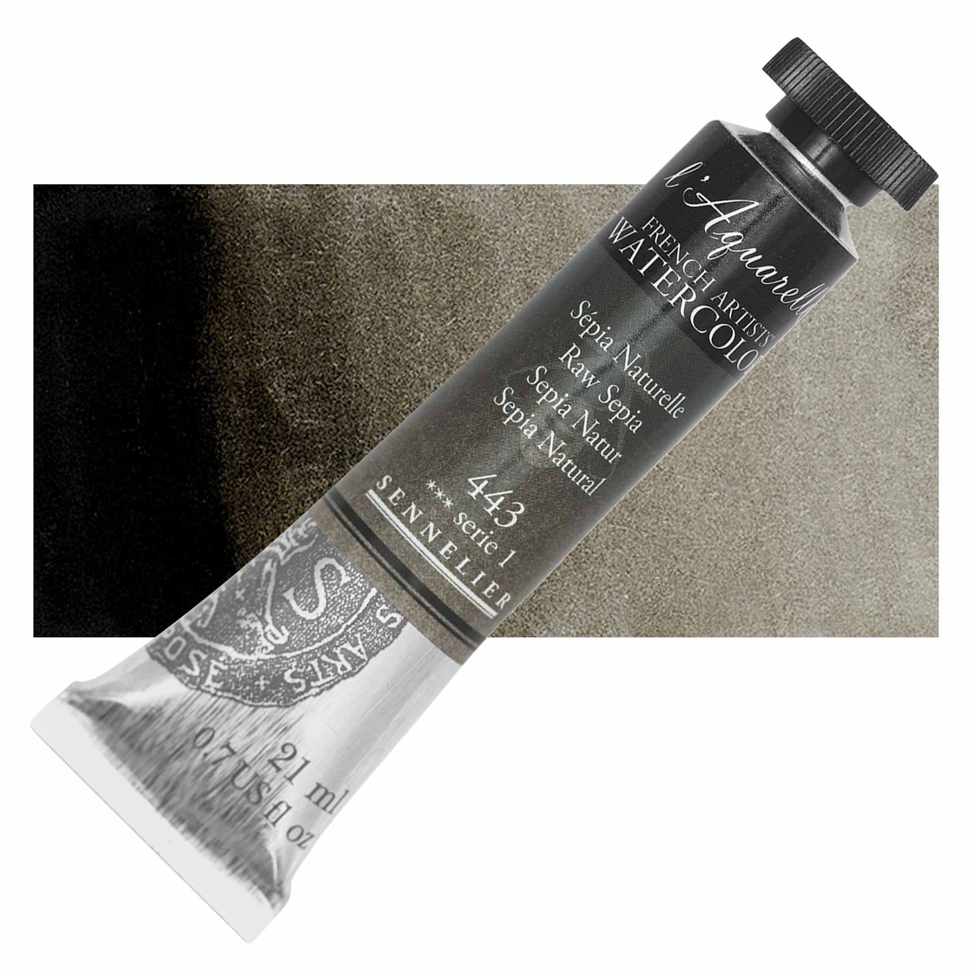 Sennelier French Artists' Watercolor - Raw Sepia, 21 ml Tube and swatch