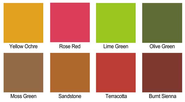 Brusho Crystal Colours - Swatches showing colors included in Assorted Set of 8