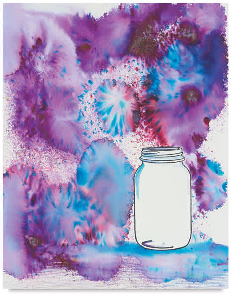 Brusho Crystal Colours Artwork using crystals in purples and blues.