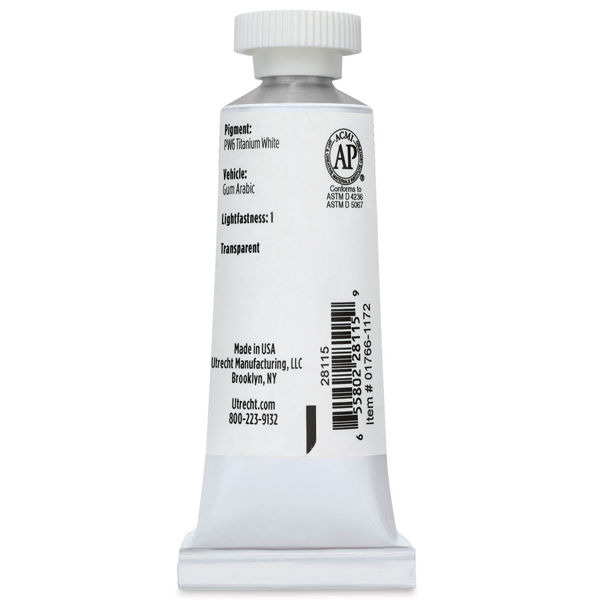 Utrecht Artists' Watercolor Paint - Permanent White, 14 ml, Tube (Back)