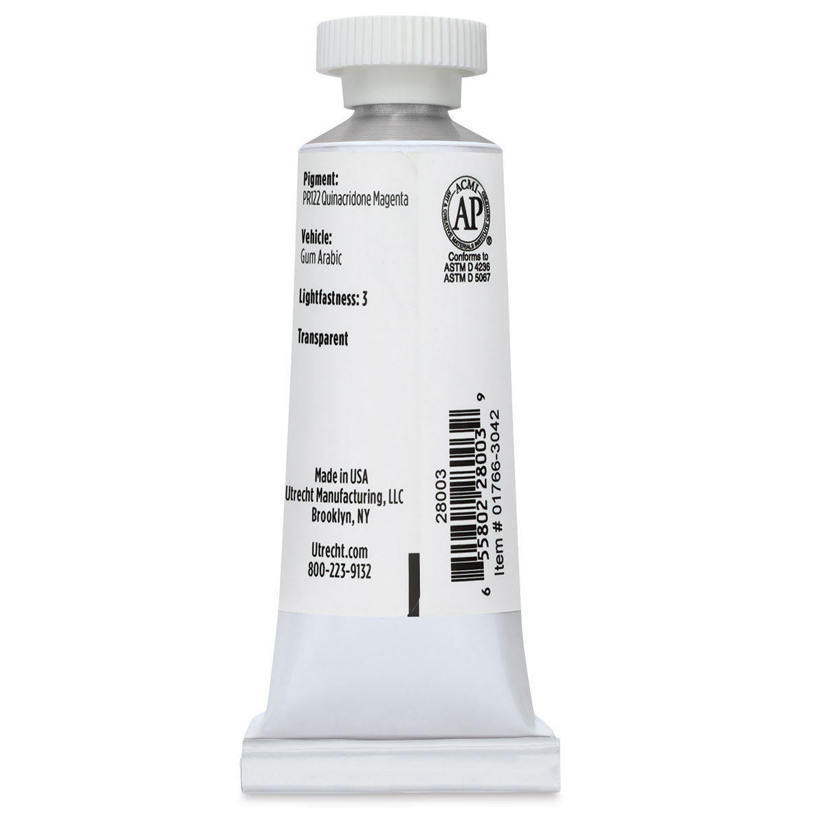 Utrecht Artists' Watercolor Paint - Quinacridone Magenta, 14 ml, Tube (Back)